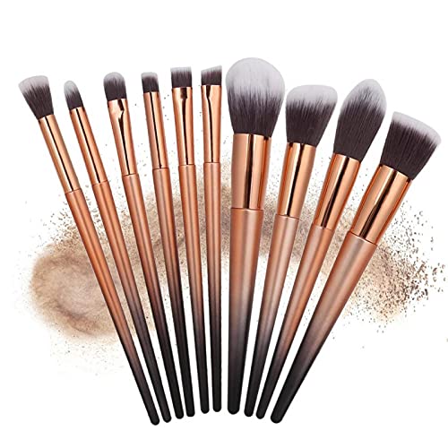 10Pcs Rose Gold Makeup Brushes Set for Face & Eyes - Home & Salon Use