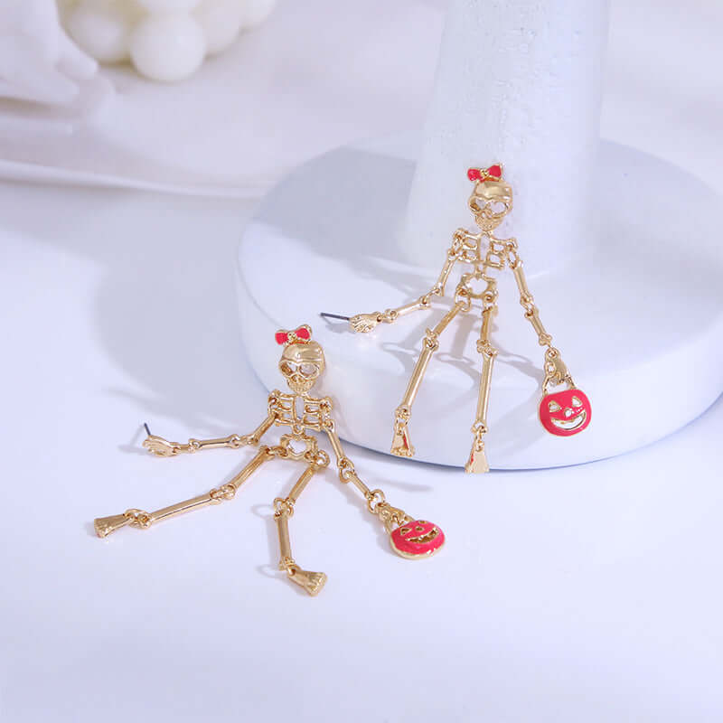 Halloween Wicked Death Skeleton Grunge Drop Earrings - Gothic Punk Jewelry for Women | Perfect for Halloween Parties, Cosplay & Alternative Fashion (Style 0728E)