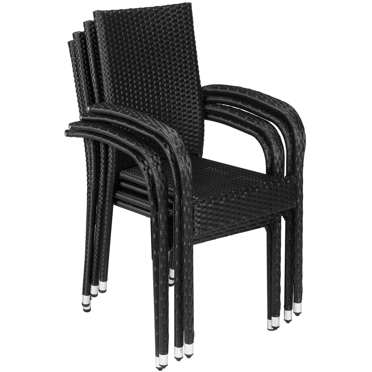 CASARIA® 8-Piece Outdoor Garden Chair Set - Weather-Resistant Poly Rattan Stackable Lightweight Armchairs for Patio, Balcony, Poolside & Backyard - Black