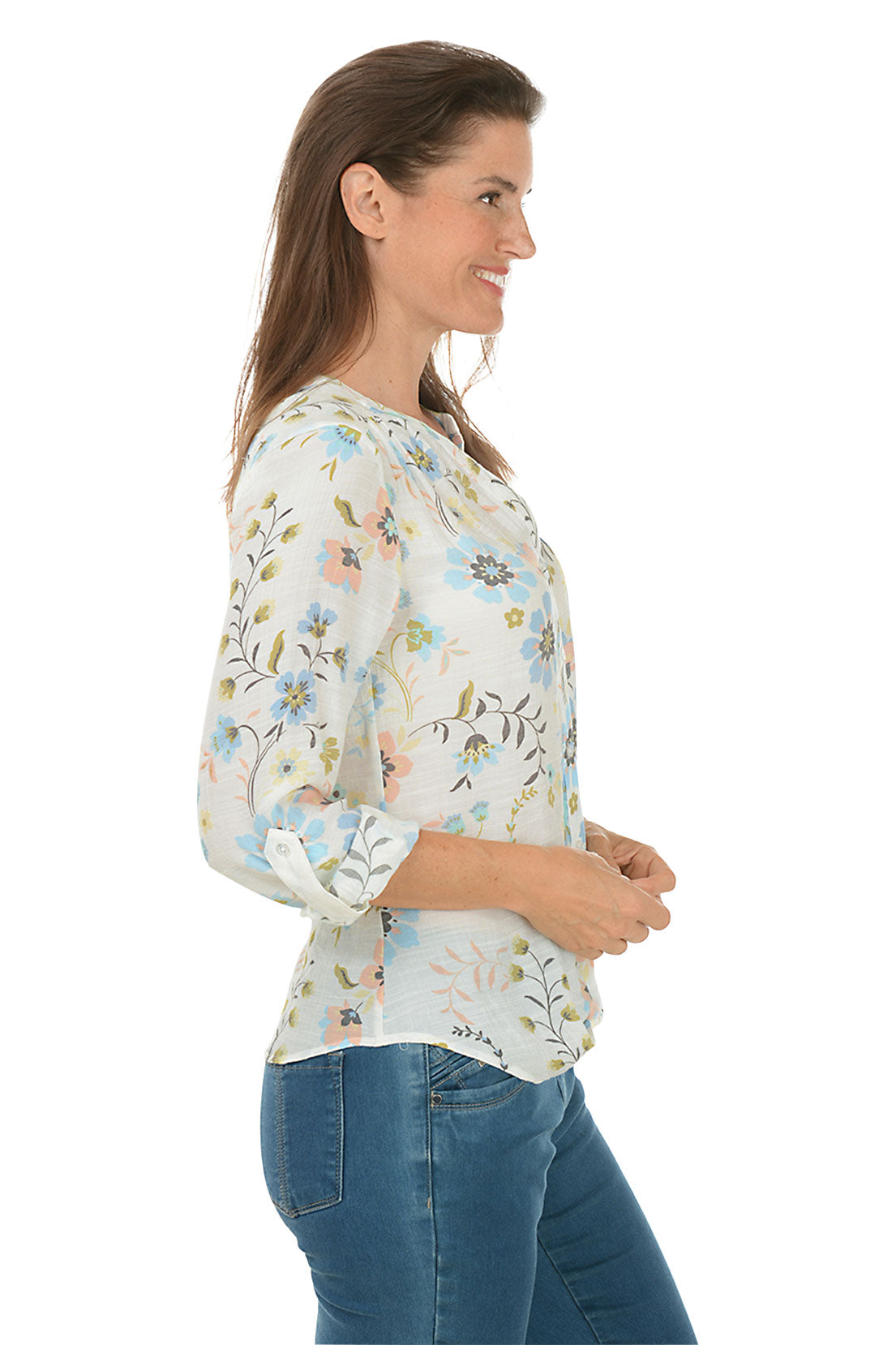 Blooming Dahlia Button Front Blouse for Women - Floral Print Casual Shirt with Front Buttons - Perfect for Office, Date Night & Spring Outfits