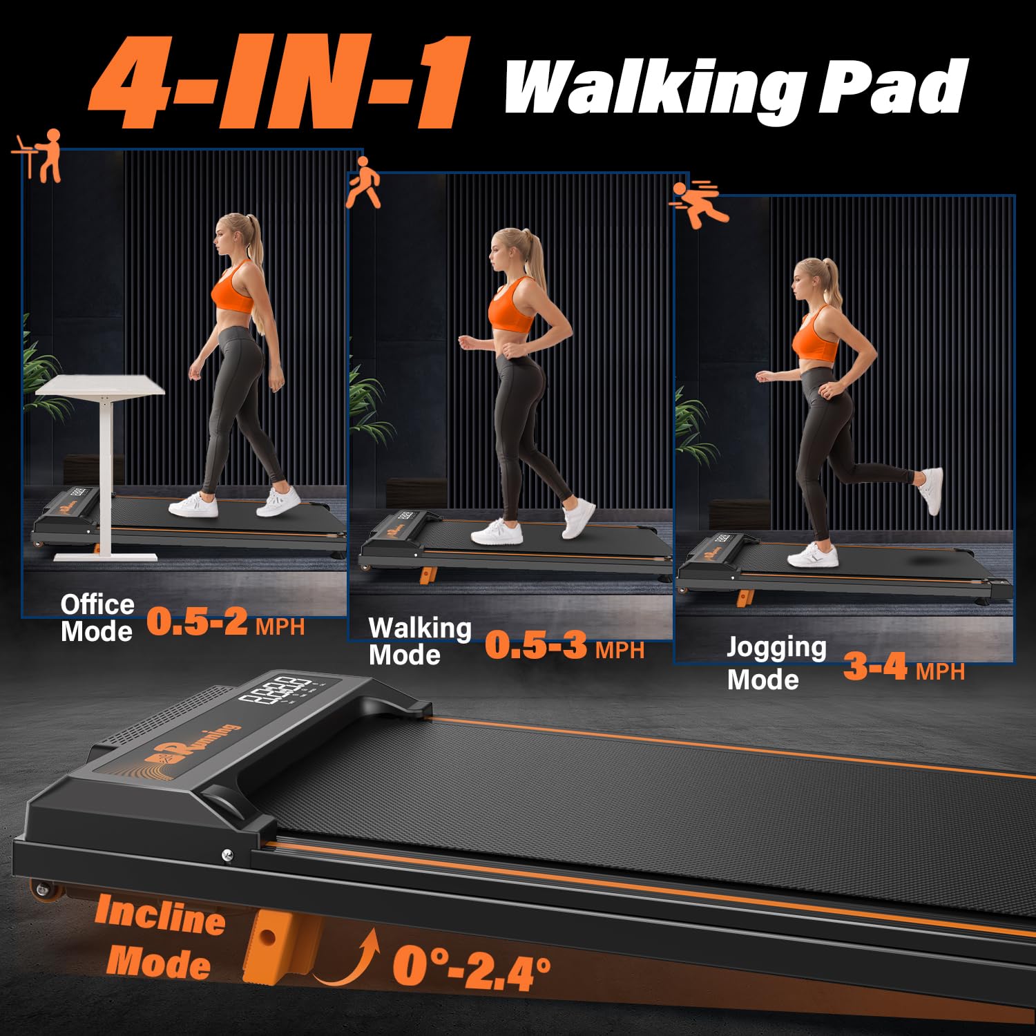 Under Desk Treadmill with Incline - 2.5HP Quiet Walking Pad with Shock Absorption, LED Display & Remote Control - Portable Treadmill for Home Office, Apartment & Small Spaces - Perfect for Workouts While Working or Watching TV