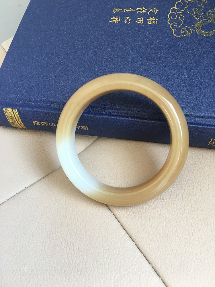 Natural Jade Bangle - Genuine Nephrite Stone Bracelet, 61.3mm Inner Diameter (NBE016) - Perfect for Meditation, Yoga & Spiritual Healing