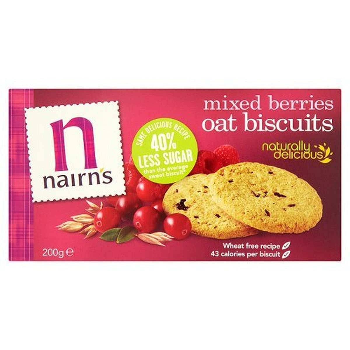 Nairn's Mixed Berries Oat Biscuits - 7.1oz (Pack of 1) | Gluten Free Snacks for Breakfast, Tea Time & On-the-Go | Healthy Whole Grain Cookies with Real Fruit
