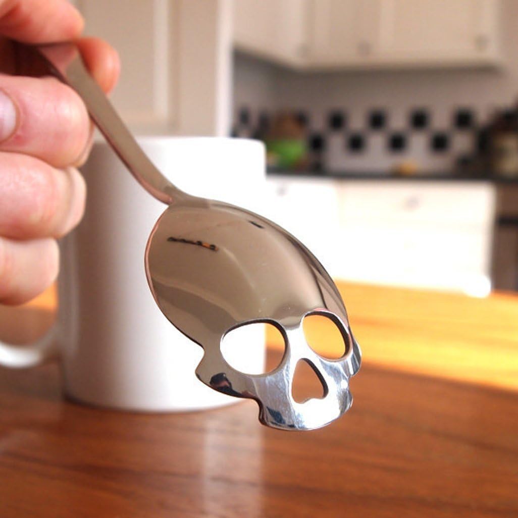 Stainless Steel Gothic Skull Tea & Coffee Spoon - Unique Spooky Home Decor, Mini Kitchen Utensil for Goth Gifts - Perfect for Halloween Parties, Dark Aesthetic Kitchens & Vampire-Themed Tea Time