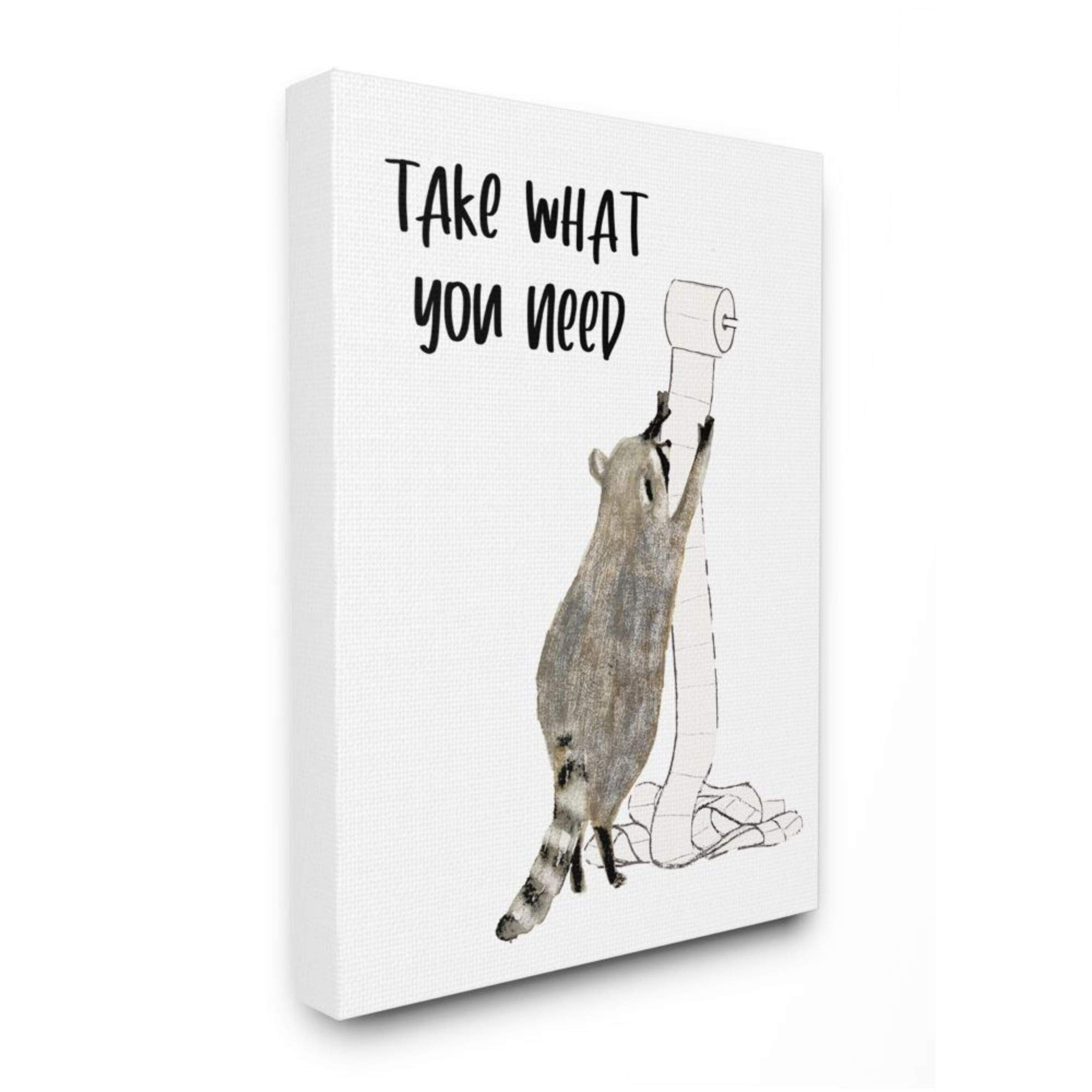 Stupell Industries 'Take What You Need' Funny Raccoon Toilet Paper Wall Art - Perfect for Bathroom Decor, Home Office & Gift Giving