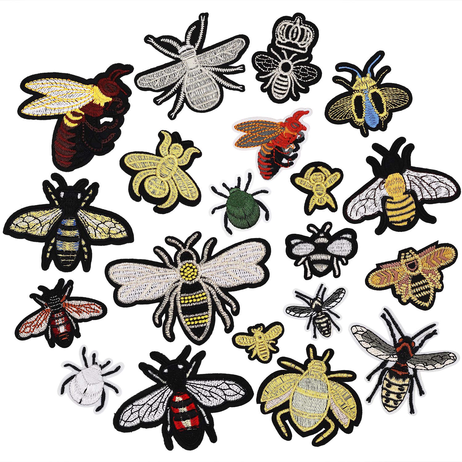 20pcs Bee Bumblebee Iron On Patches - Embroidered Insect Applique for DIY Jeans, Jackets, Kids Clothing, Bags & Hats - Custom Sew On Patches for Crafts & Fabric Decor - Perfect for Costumes, School Projects & Fashion Upcycling (Bee Design)