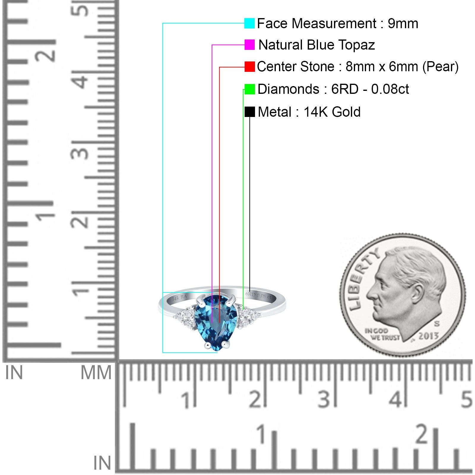 14K Gold 1.33ct Teardrop Pear 8x6mm G SI Diamond Engagement Ring for Women - Perfect Wedding Band, Anniversary Gift & Proposal Jewelry for Brides