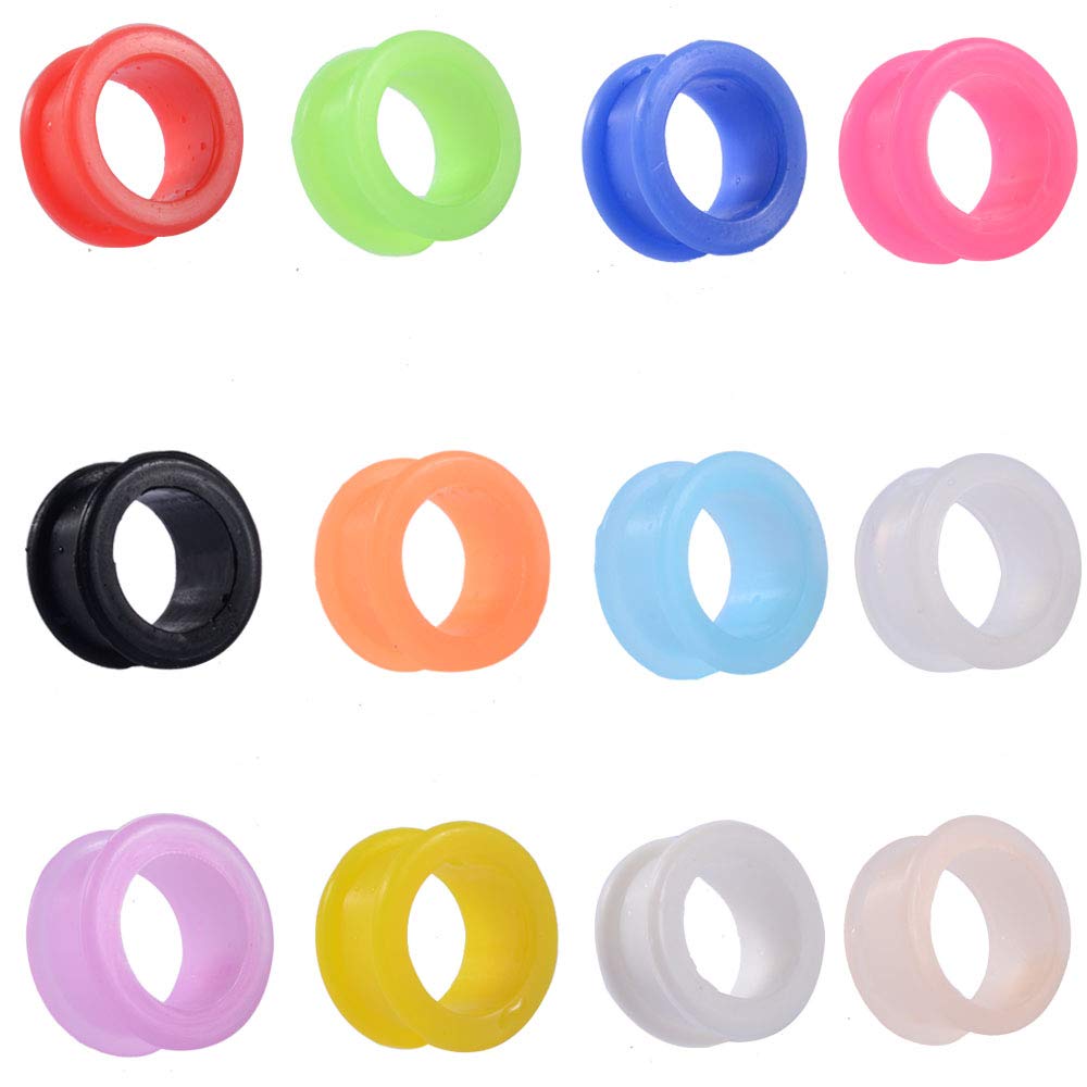 12 Pairs Flexible Silicone Ear Tunnels Plugs - Mix Color Ear Gauges & Expander Piercing Earrings for Stretching - Body Jewelry for Men & Women - Perfect for Daily Wear, Parties and Alternative Fashion