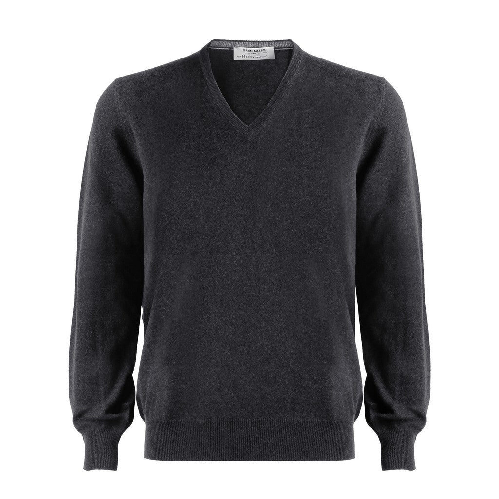 Premium GRAN SASSO Cashmere V-Neck Sweater for Women - Soft & Warm Charcoal Gray Pullover - Perfect for Office, Casual Wear & Winter Outfits