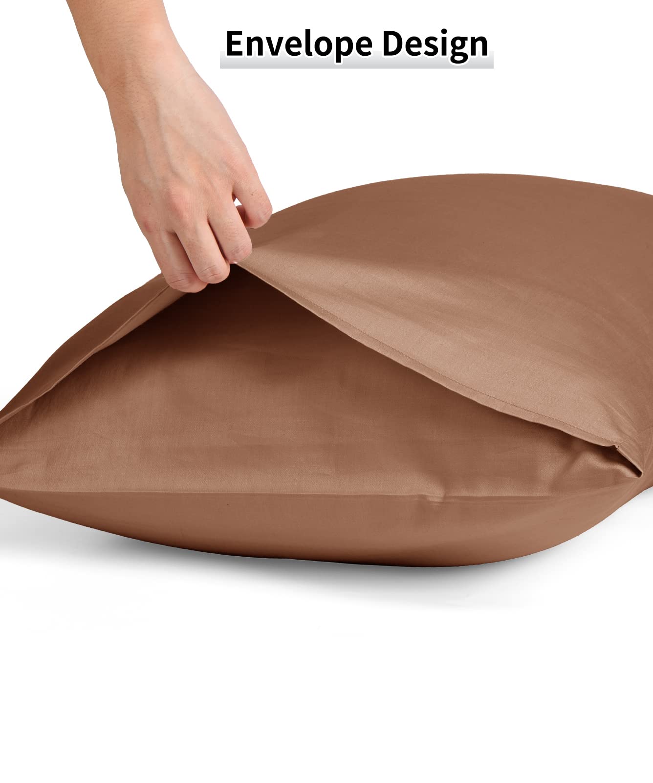 Premium 600 Thread Count Queen Size Pillowcases Set of 2 - 20x30 Inch Soft Long Staple Cotton with Envelope Closure - Breathable Bedding for Comfortable Sleep (Coffee Brown) - Perfect for Master Bedroom, Guest Room & Hotel Luxury Bedding