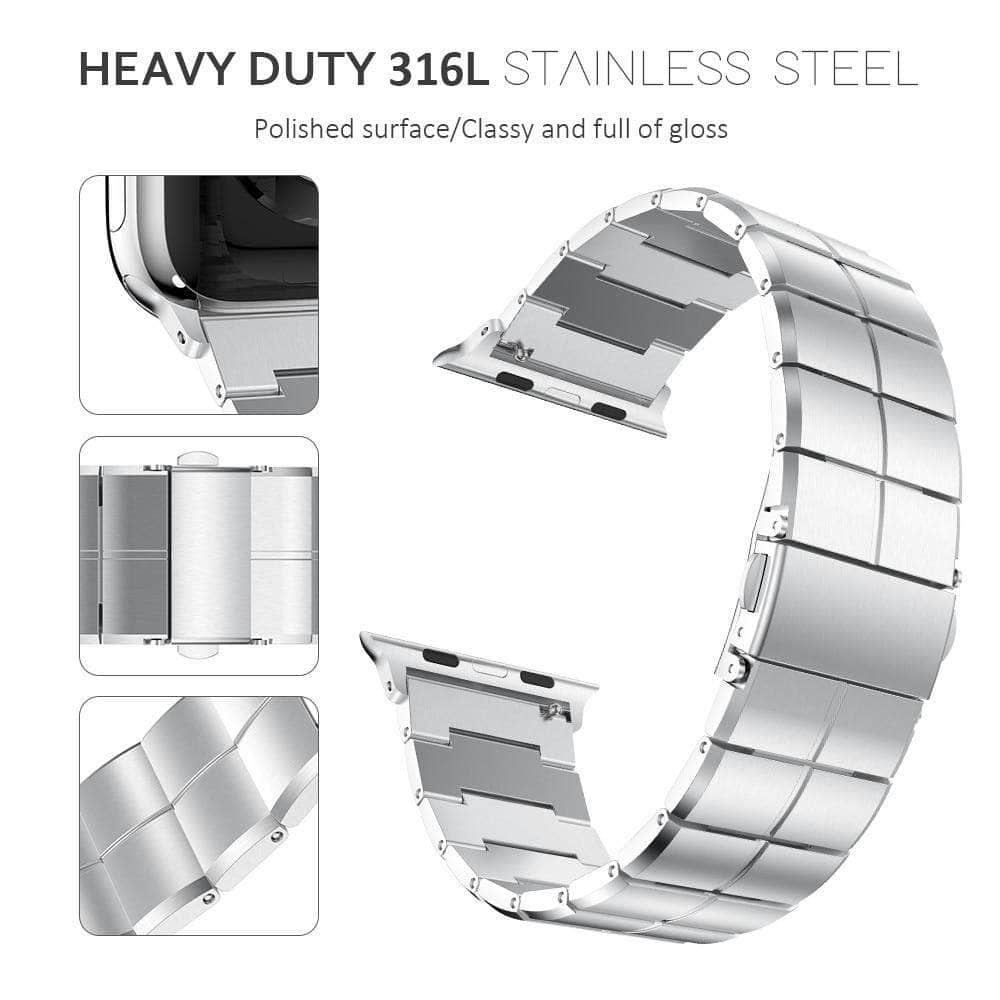 Premium Stainless Steel Metal Strap for Apple Watch Series 6/5/4/3/2/SE - 44mm 42mm 40mm 38mm Sizes - Durable Adjustable Link Bracelet - Perfect for Business, Formal Events & Everyday Wear