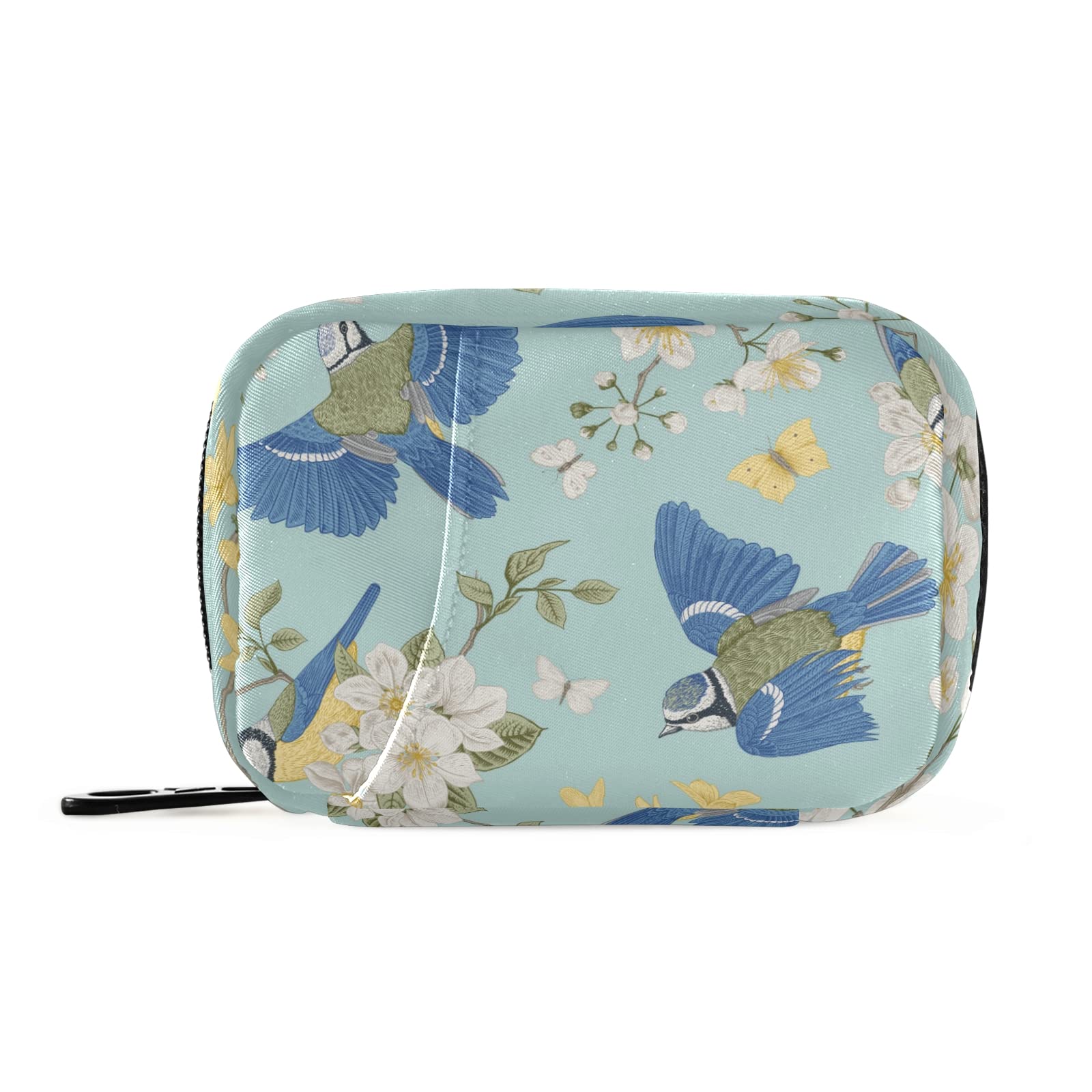 7-Day Pill Organizer with Zipper Pouch - AM/PM Weekly Medicine Case for Vitamins & Supplements | Travel-Friendly Portable Pill Box in Bird Blue Floral Design | Perfect for Daily Medication, Travel & Home Use