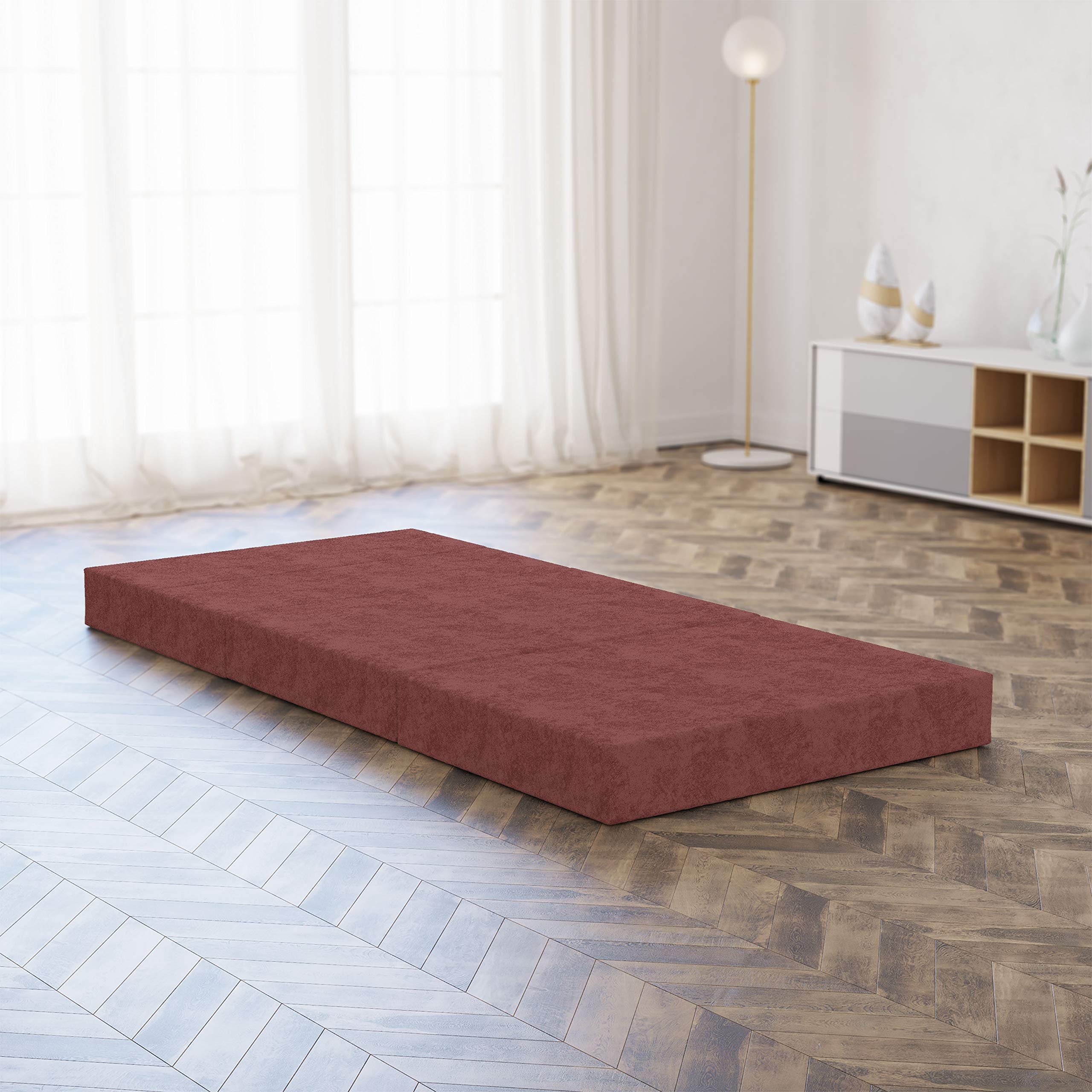 Ambesonne Faux Suede Foldable Mattress - Digital Print Lightweight Portable Futon Mat for Guest Bed, Camping & Dorms | Spare Bedroom Sleeping Pad - Burnt Orange Full Size | Perfect for Sleepovers, Travel & Small Spaces