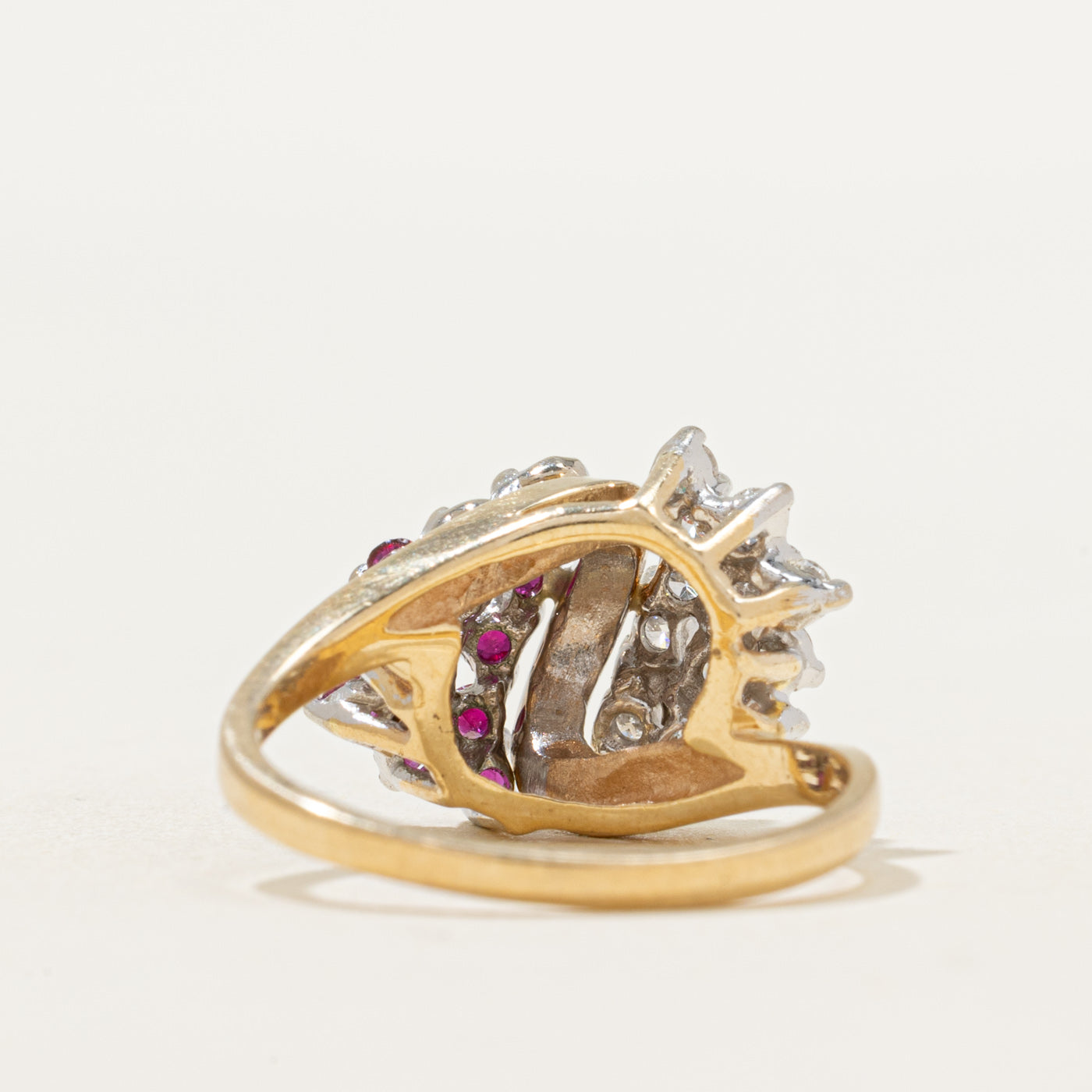 Exquisite Ruby & Diamond Cluster Cocktail Ring - 0.40ctw Ruby & 0.35ctw Diamonds - Size 6.25 - Elegant Jewelry for Evening Parties, Weddings & Special Occasions
