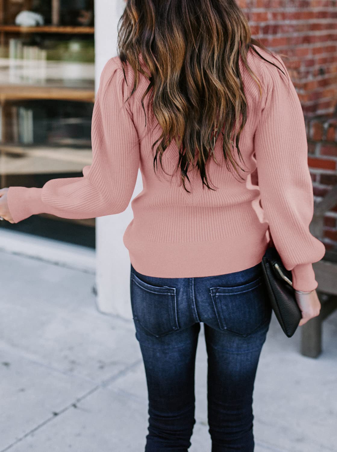 Women's Puff Sleeve Pullover Sweater - Soft Slim Fit Crew Neck Knit Jumper | Solid Color Casual Wear for Fall & Winter | Perfect for Office, Dating & Daily Outfits