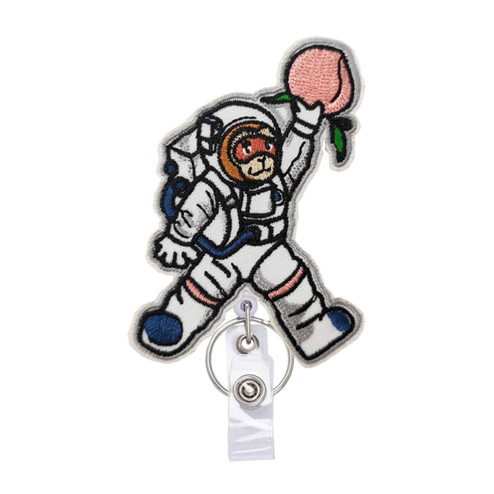 Reeleer Peachy Monkey Astronaut Badge Reels - Retractable ID Holder with Alligator Clip & Key Ring, 24