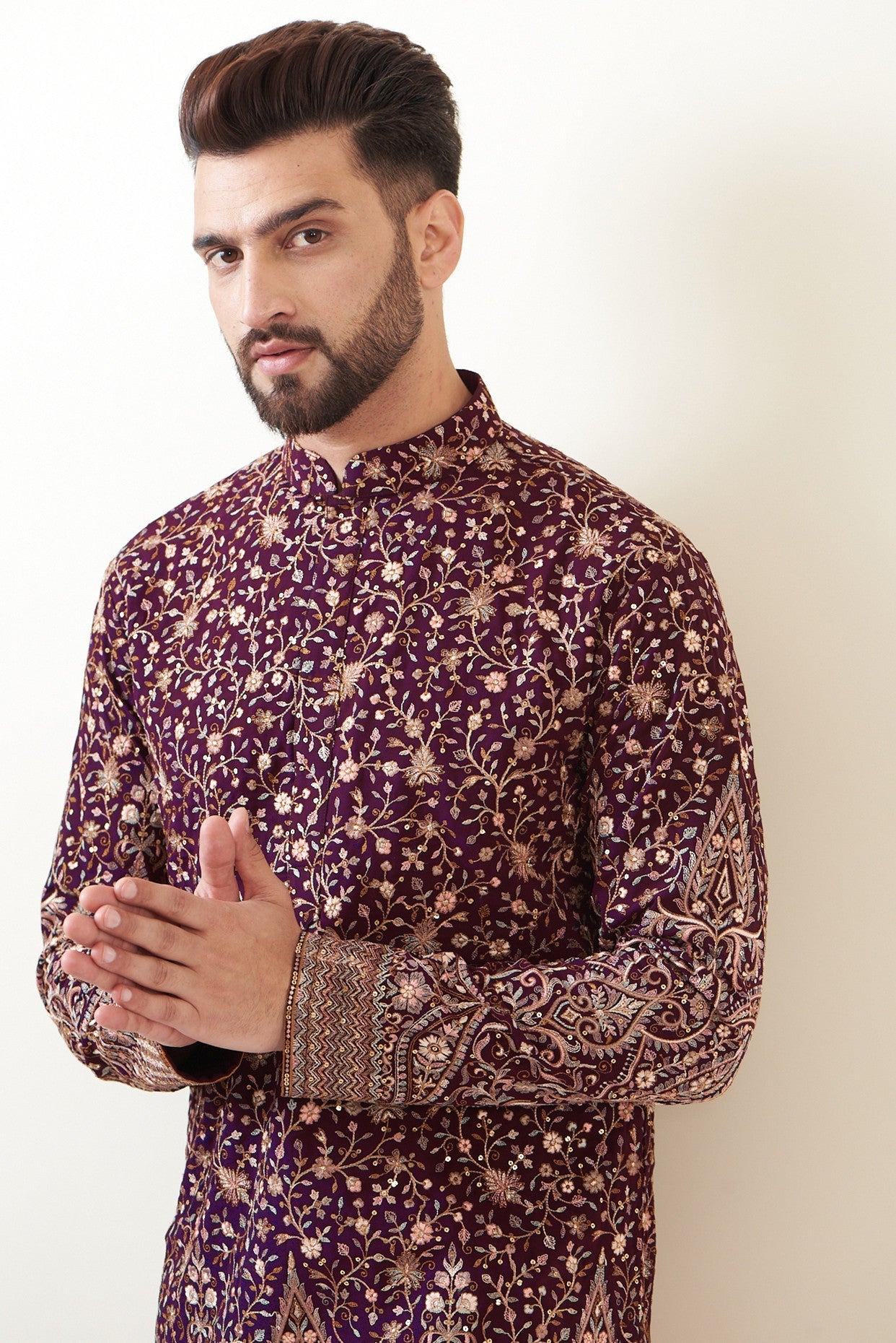 Elegant Maroon Embroidered Kurta for Men & Women | Traditional Indian Ethnic Wear | Perfect for Weddings, Festivals & Casual Outings