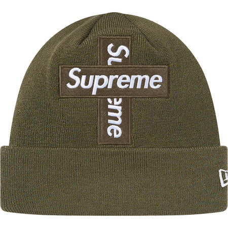 Supreme New Era Cross Box Logo Beanie - Olive Green Winter Hat for Men & Women - Perfect for Cold Weather, Streetwear Fashion & Outdoor Activities
