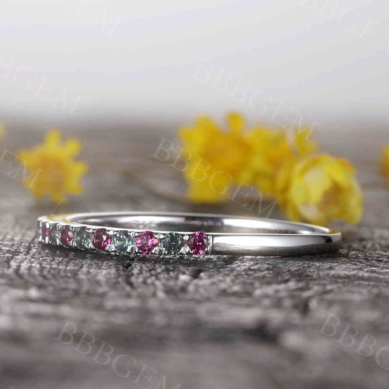 14K/18K Gold Alexandrite & Ruby Eternity Wedding Band Ring for Women - Perfect for Engagement, Anniversary & Bridal Jewelry Gifts