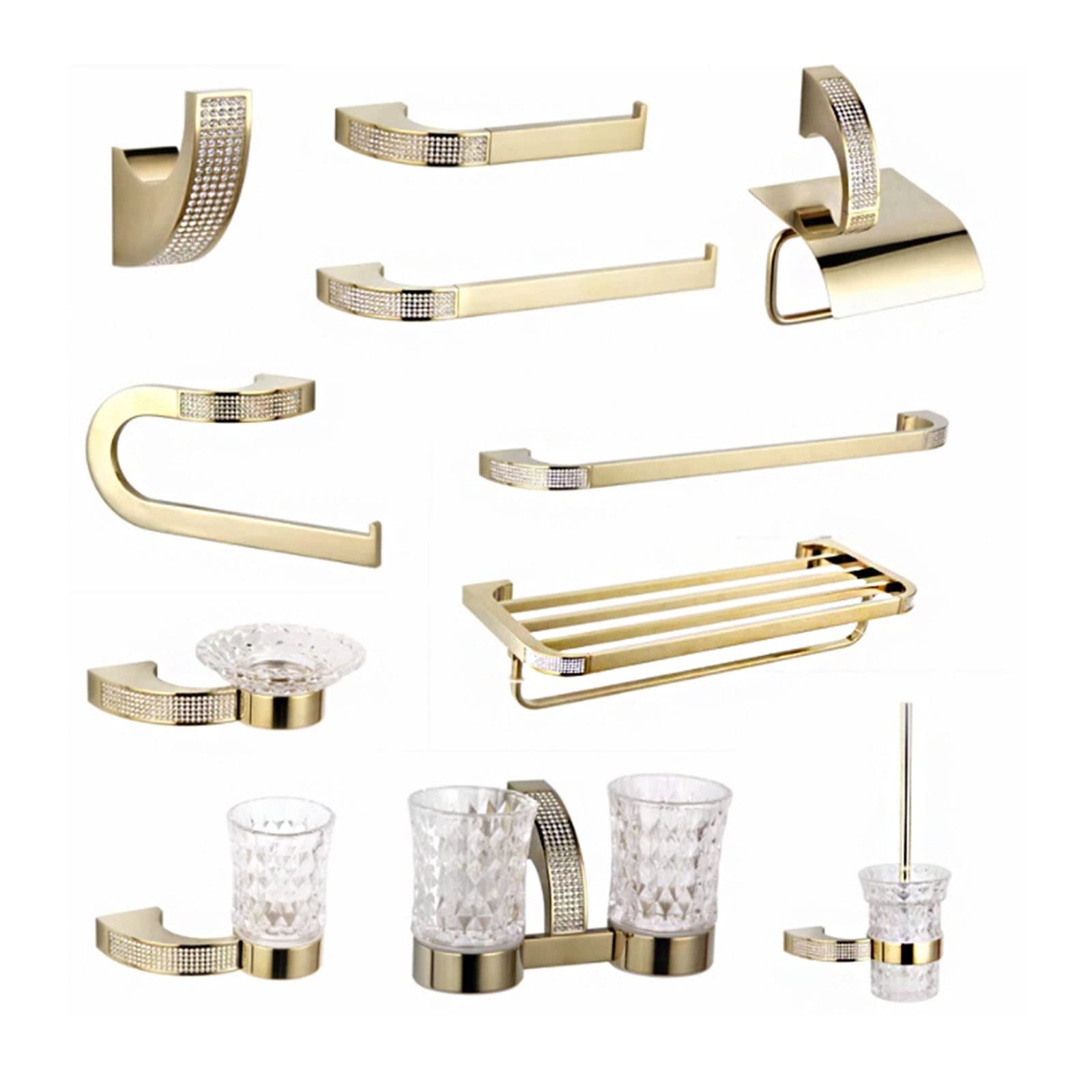 11-Piece Brass Bathroom Hardware Set - Wall Mounted Towel Racks, Towel Bar, Towel Ring, Toilet Paper Holder & Robe Hooks - Elegant Bathroom Accessories for Home & Hotel Decor