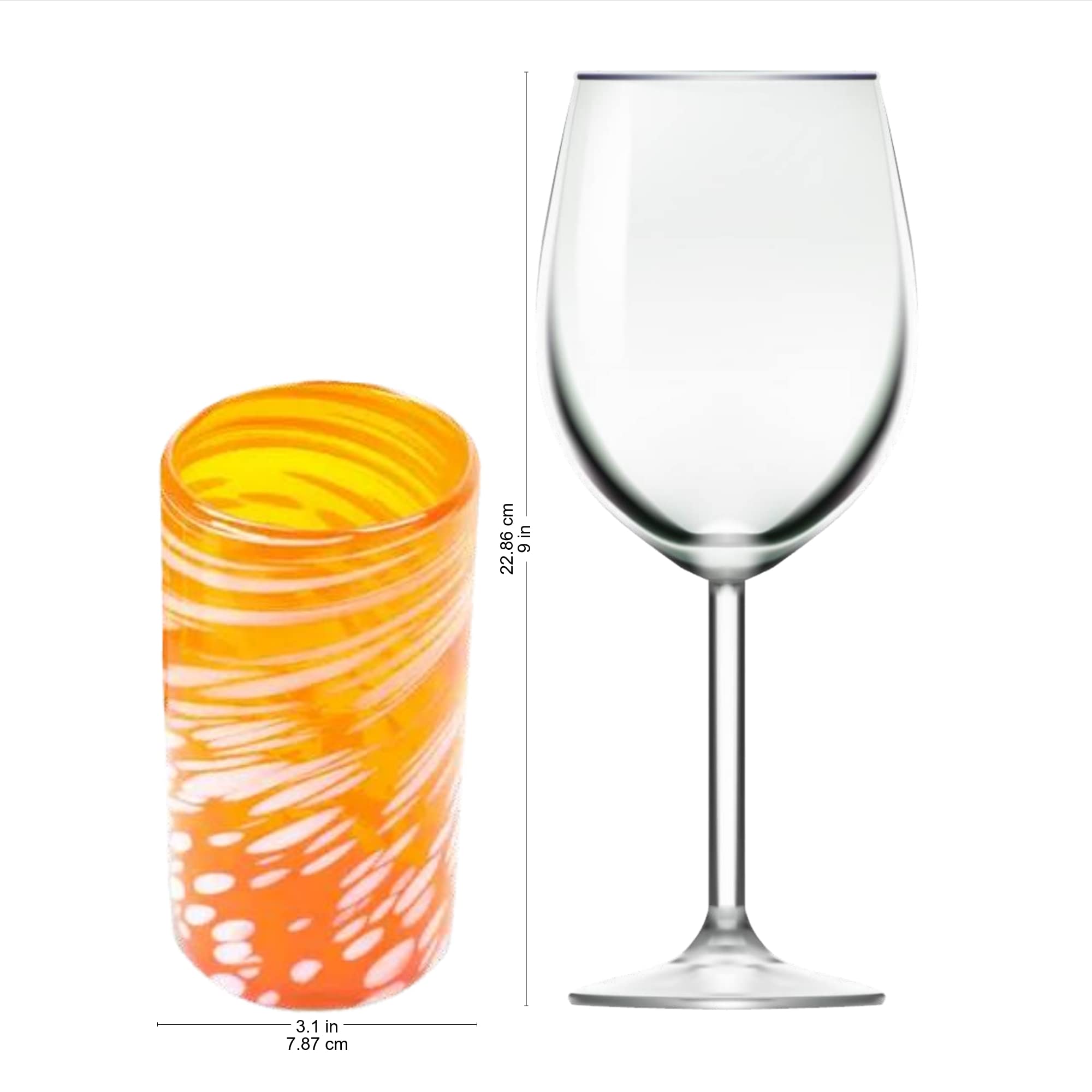 NOVICA Handblown Recycled Glass Tumblers Set of 6 - Striped Juice Glasses, Elegant Emerald Orange Drinkware, 6