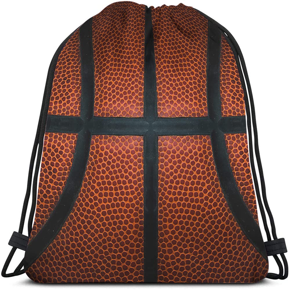 **Leather Texture Basketball Drawstring Backpack - Sport Gym Sack for Men & Women | Red & Black Team Colors | Perfect for Games, Practice & Travel**