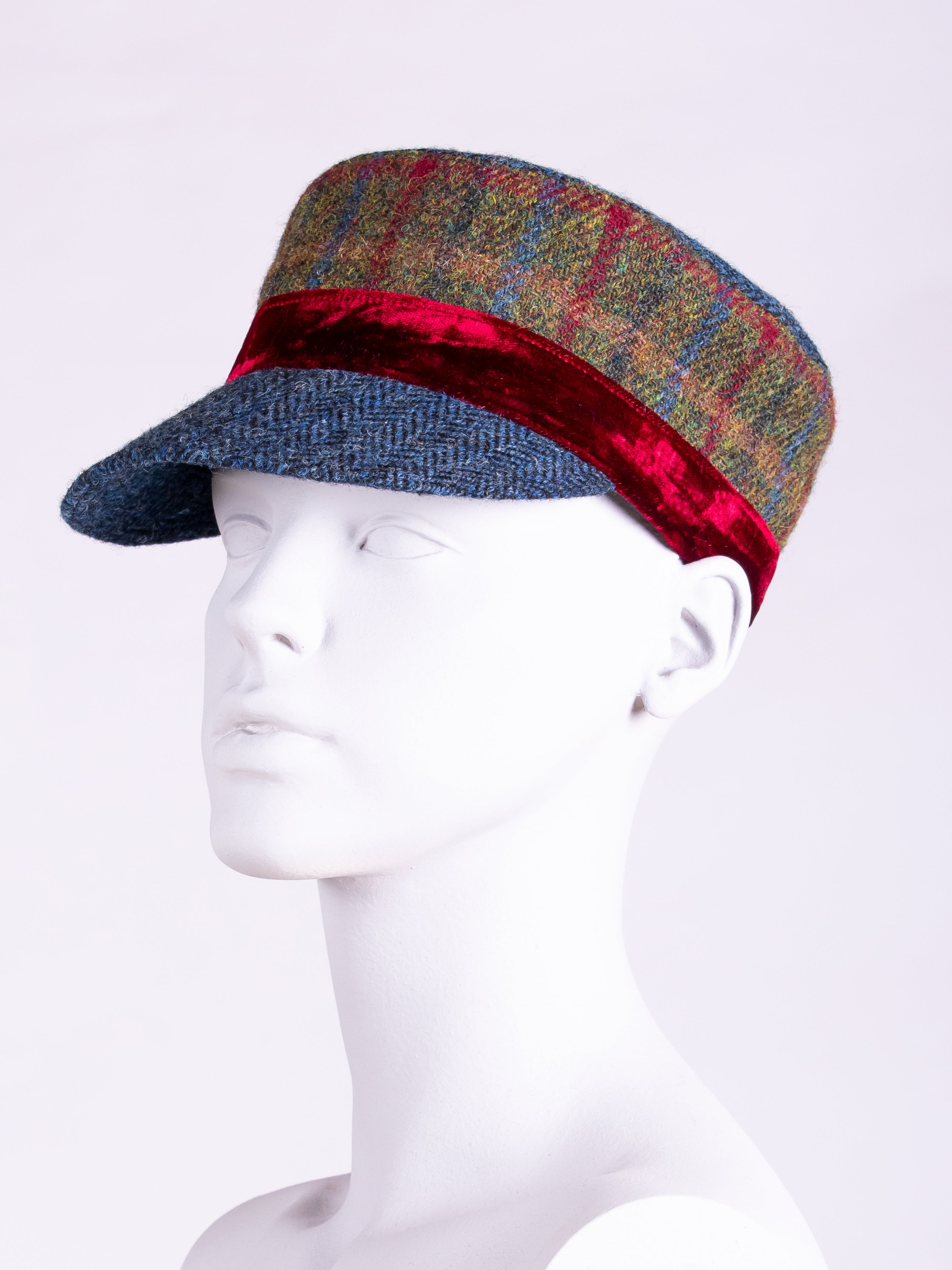 Town and Country Cap in Green, Navy Blue & Velvet - Stylish Unisex Baseball Hat for Outdoor Activities, Sports, and Casual Wear