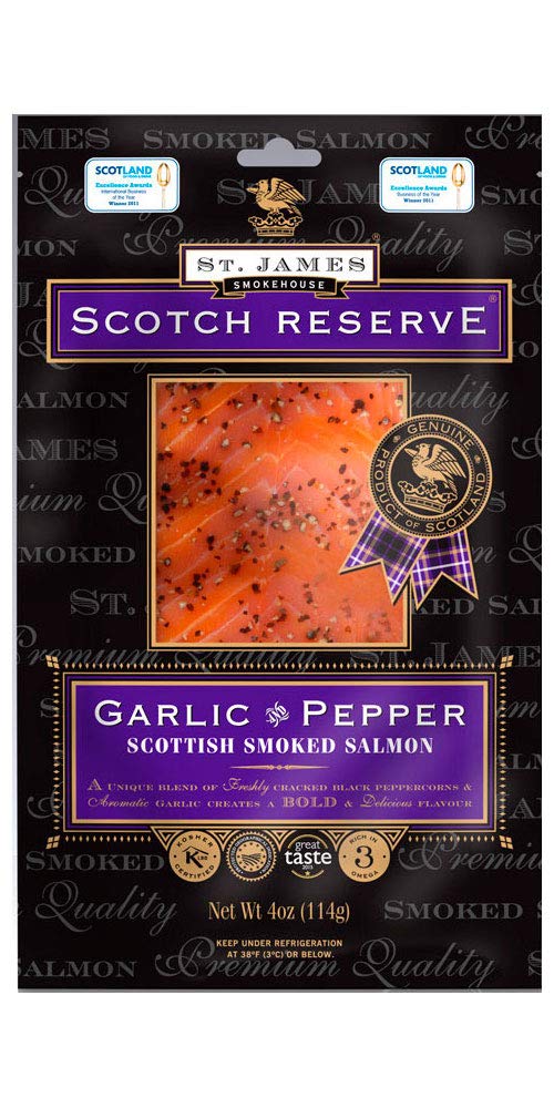 Premium Scottish Reserve Smoked Salmon with Garlic & Pepper - 16 oz Wild Caught, Gourmet Delicacy for Brunch, Charcuterie Boards & Holiday Gifting