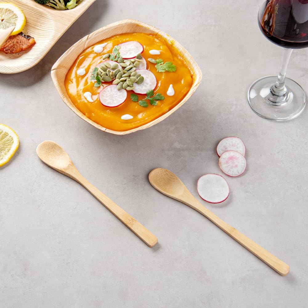 Eco-Friendly 8 Inch Disposable Bamboo Spoons - Pack of 100 | Sustainable & Durable Compostable Cutlery for Parties, Weddings, Picnics, Catering & Outdoor Events | Perfect for BBQs, Birthday Parties & Eco-Conscious Dining