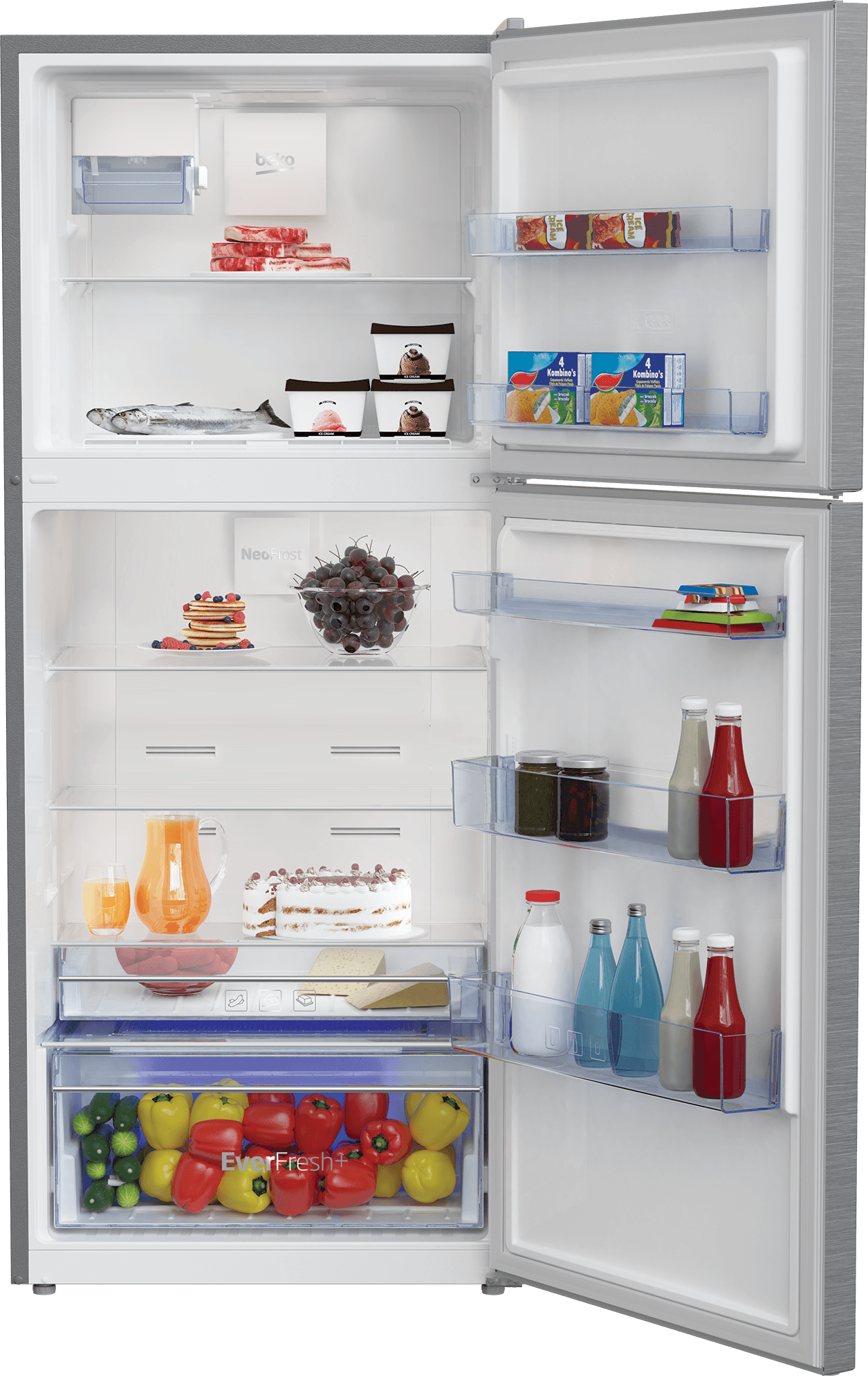 Beko BFTF2716SSIME 28 Inch Stainless Steel Top Freezer Refrigerator with Auto Ice Maker & EverFresh+ Technology - Perfect for Kitchens, Restaurants, and Home Use