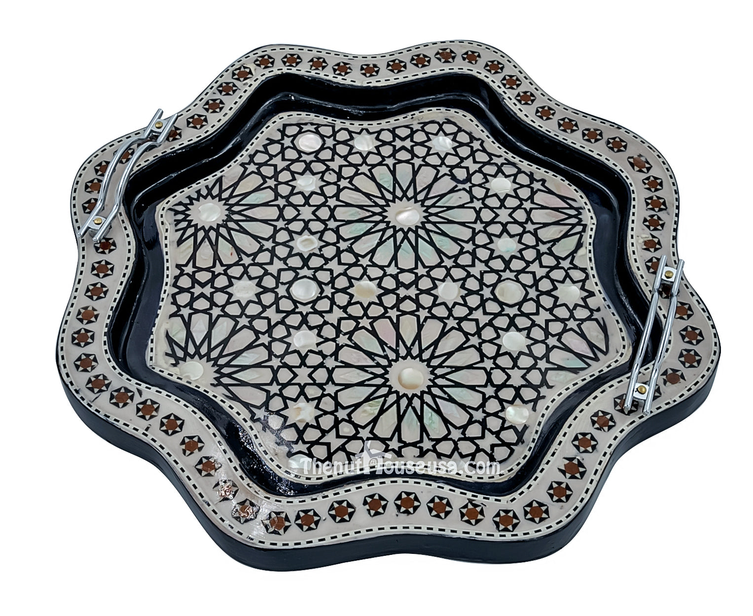 Handmade Egyptian Serving Tray Set - Authentic Brass & Wood Inlay Design - Perfect for Tea Service, Home Decor & Gift Giving