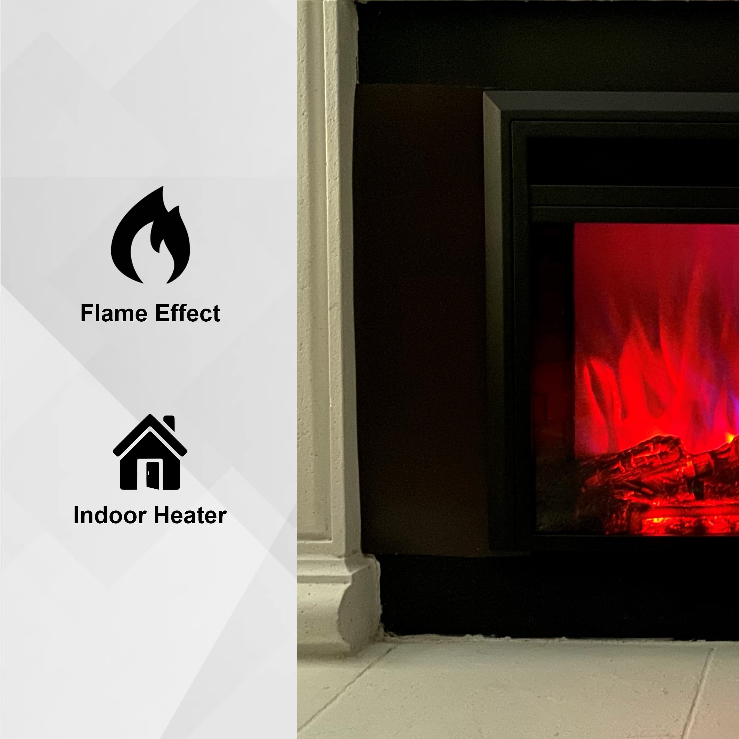 XBrand 32 Inch Electric Fireplace Heater with Remote Control - LED Realistic Flame Effect, Adjustable Thermostat & Overheat Protection - Modern Black Glass & Steel Design for Living Room, Bedroom & Office