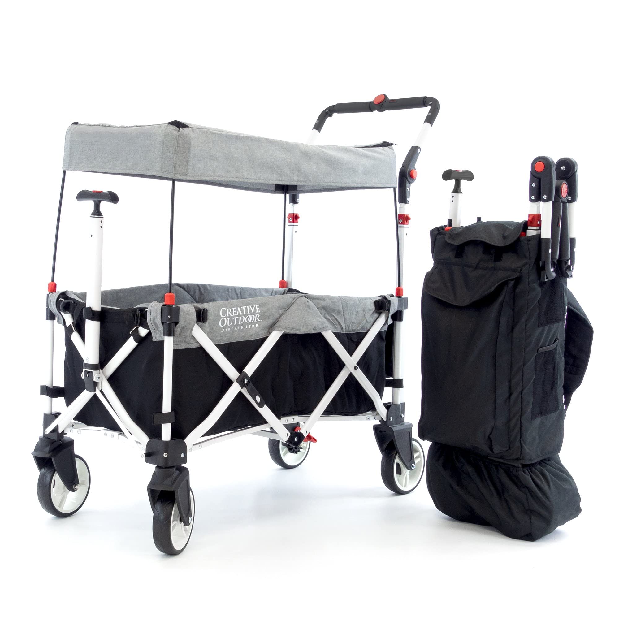 Ultra Compact Folding Stroller Wagon with Canopy - Lightweight Push Pull Design for Camping, Beach, Park & Sporting Events - Supports 150lbs - Gray/Black - Perfect for Family Outings, Travel & Outdoor Adventures