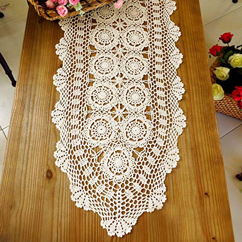 Handmade Cotton Crochet Lace Oval Table Runner - 14x36 Inch Dark Brown Decorative Table Cover for Dining, Coffee, Console, Dresser & TV Stand - Elegant Home Decor for Weddings & Special Occasions