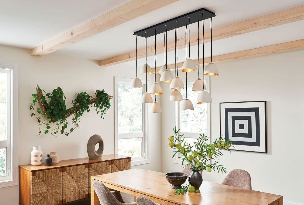 Modern Industrial 14-Light Chandelier - Shell White Finish, Glam Hanging Ceiling Light Fixture for Dining Room, Living Room, Bedroom Decor | Model 81-Bel-4160172
