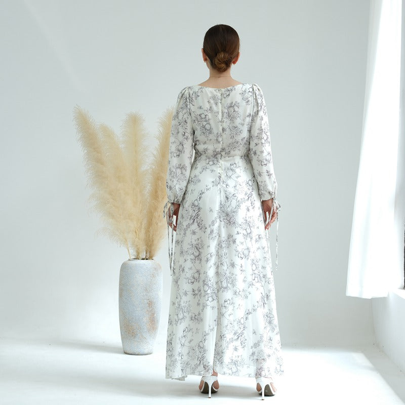 Elegant Floral Printed Abaya Dress for Muslim Women - Modest Islamic Prayer Dress for Mosque, Eid & Special Occasions
