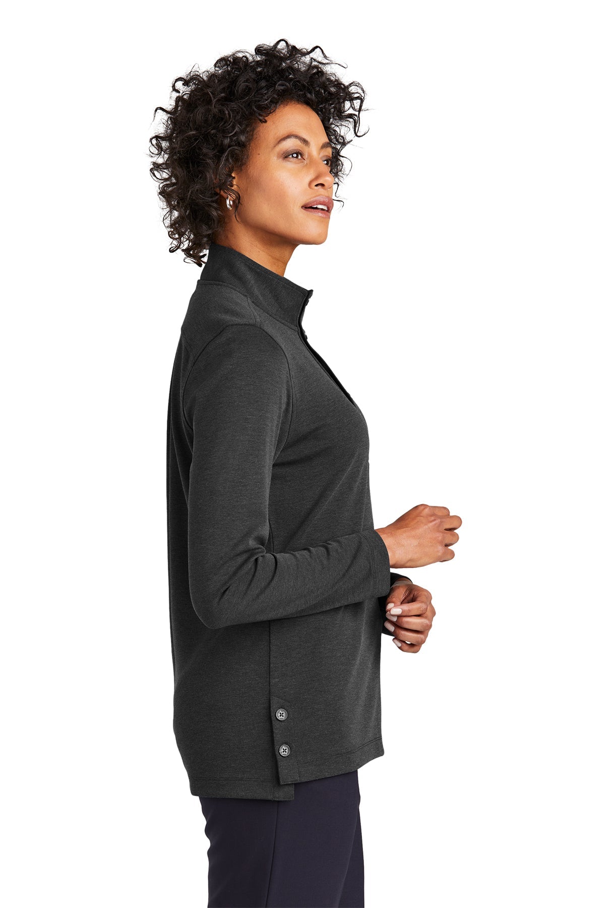 Brooks Brothers Women's Stretch 1/2 Button Down Shirt - Windsor Grey Heather - Comfortable Office Wear & Business Casual Blouse for Professional Women