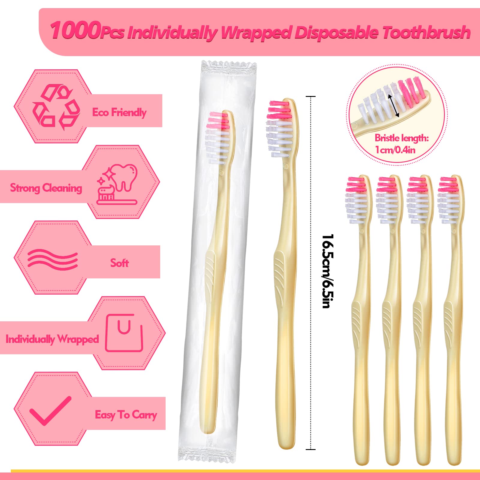 1000 Pcs Disposable Toothbrushes Bulk - Individually Wrapped Soft Bristle Travel Toothbrushes for Camping, Hotels, Office & Homeless Shelters | Eco-Friendly Single Use Toothbrush (Yellow) - Perfect for Travel Kits, Emergency Preparedness & Hygiene Essentials