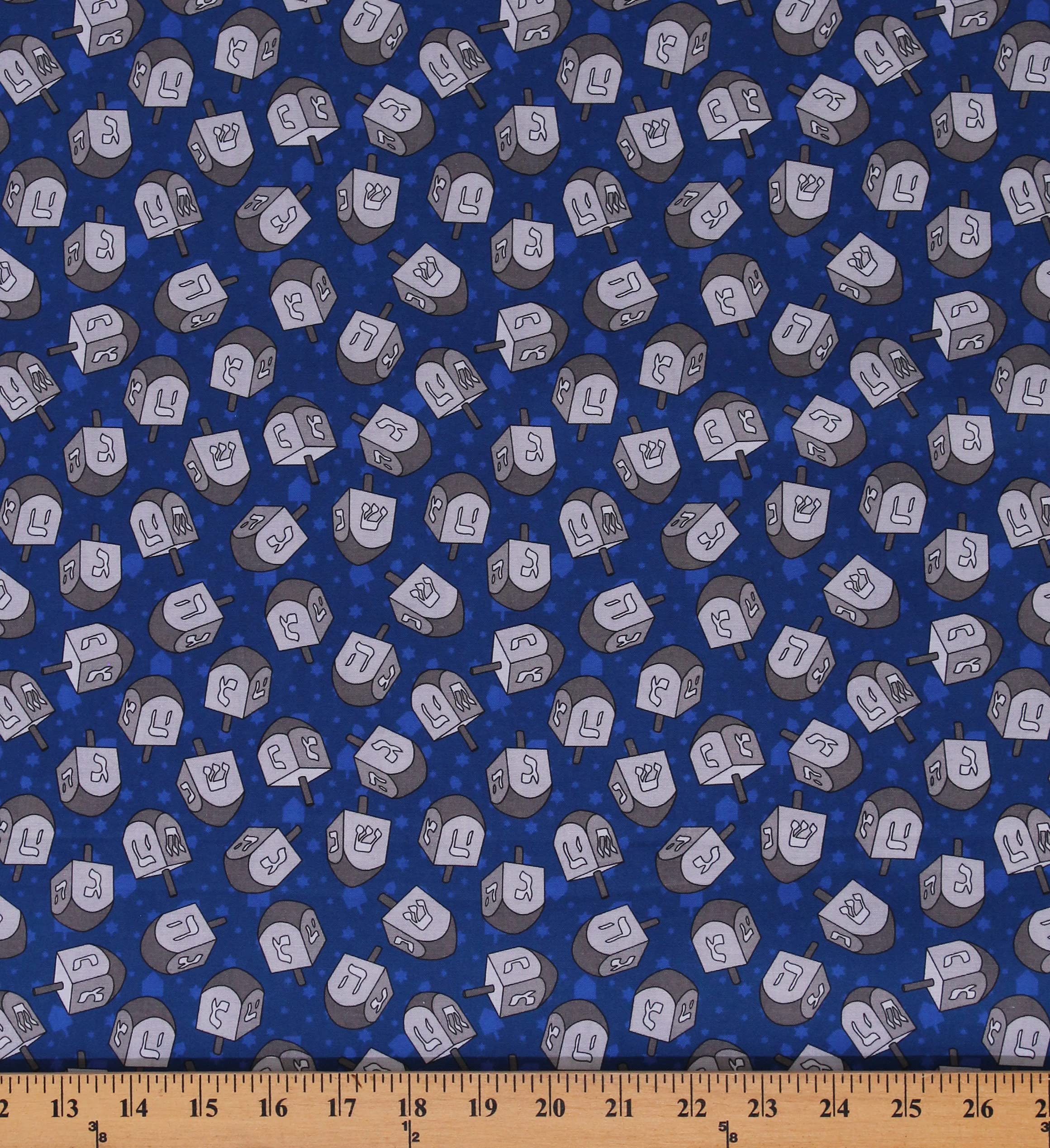 Premium Cotton Hanukkah Fabric Print - Festival of Lights Holiday Design with Dreidel Game Pattern (D586.54) | Perfect for DIY Table Runners, Holiday Decorations & Jewish Festival Crafts