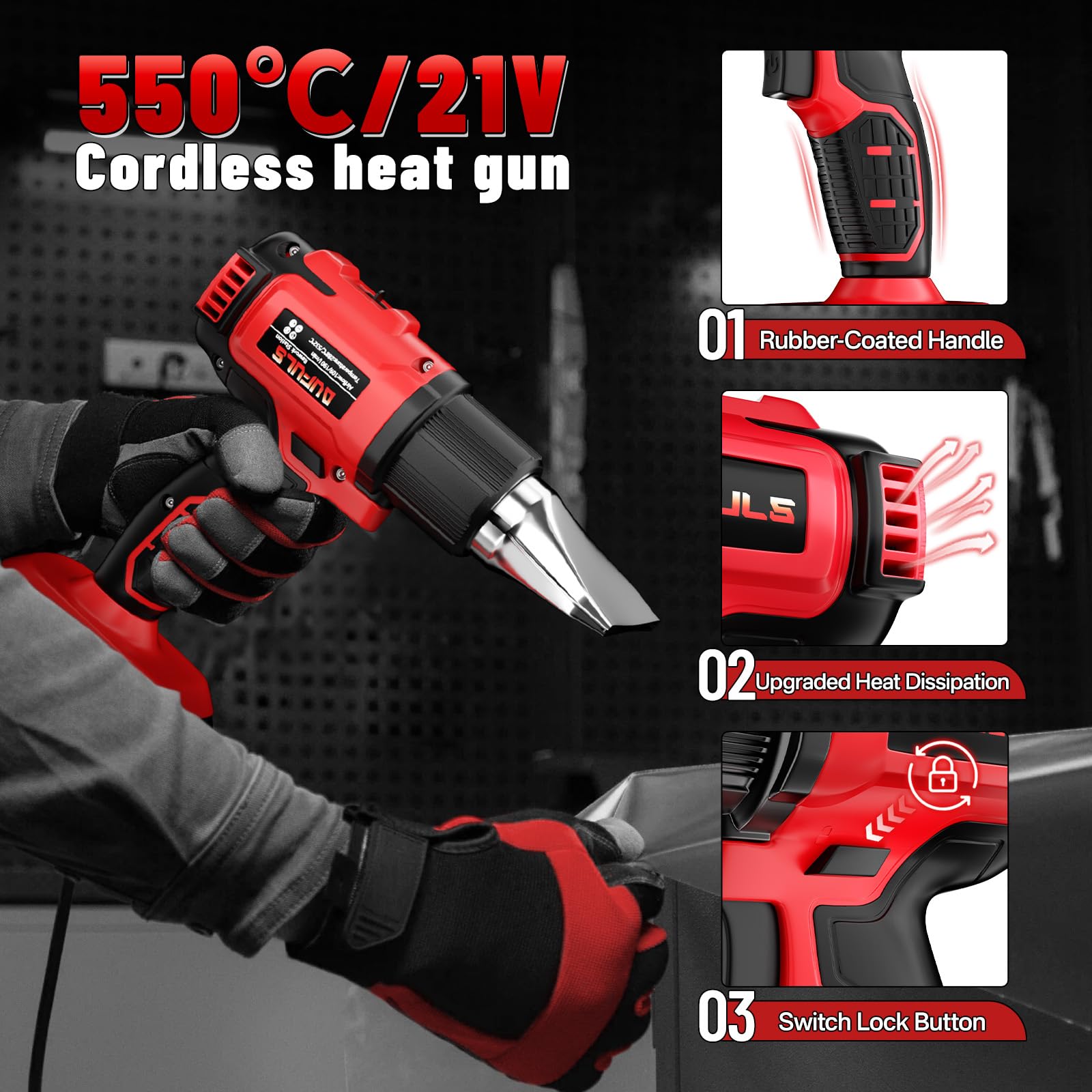 Cordless Heat Gun with 2 Rechargeable Batteries & 5 Nozzles - 1022℉ Hot Air Gun for Shrink Tubing, PVC Wrapping, DIY Crafts - Perfect for Home Repairs, Automotive Work, and Art Projects