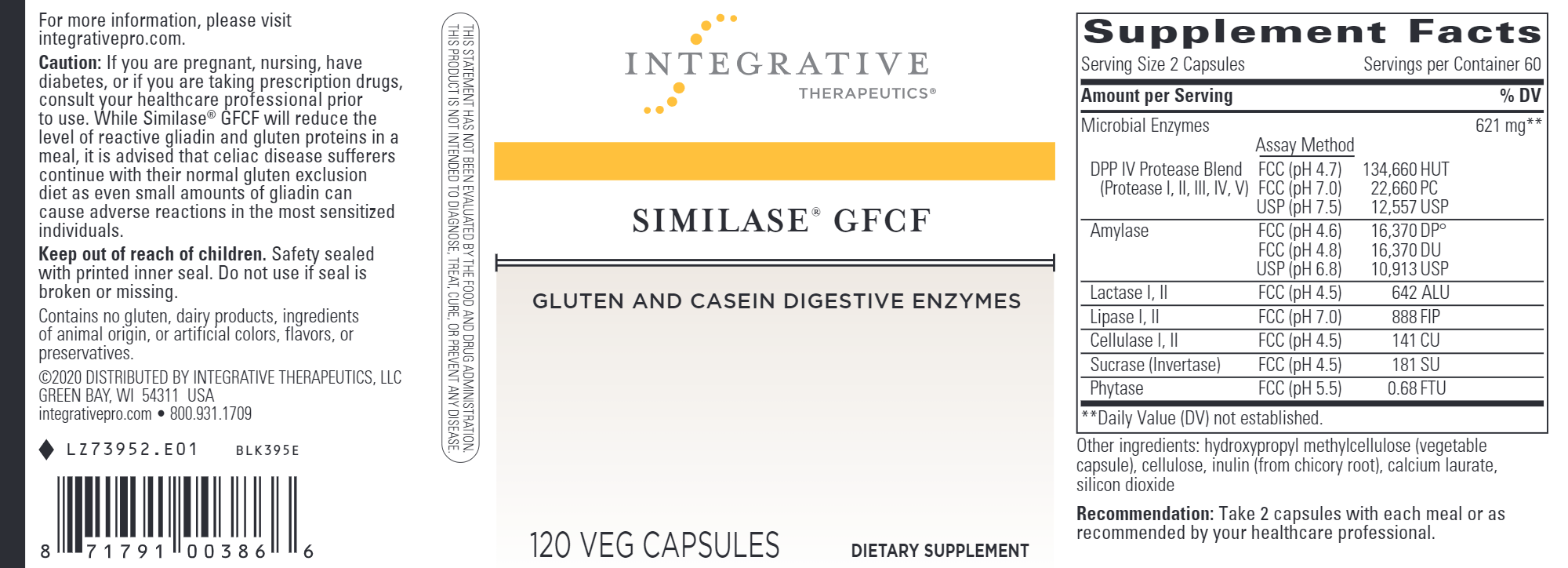 Similase GFCF Digestive Enzymes - 120 Vegan Capsules for Gluten & Casein Sensitivity - Supports Digestion & Gut Health - Perfect for Sensitive Stomachs & Food Intolerance Relief