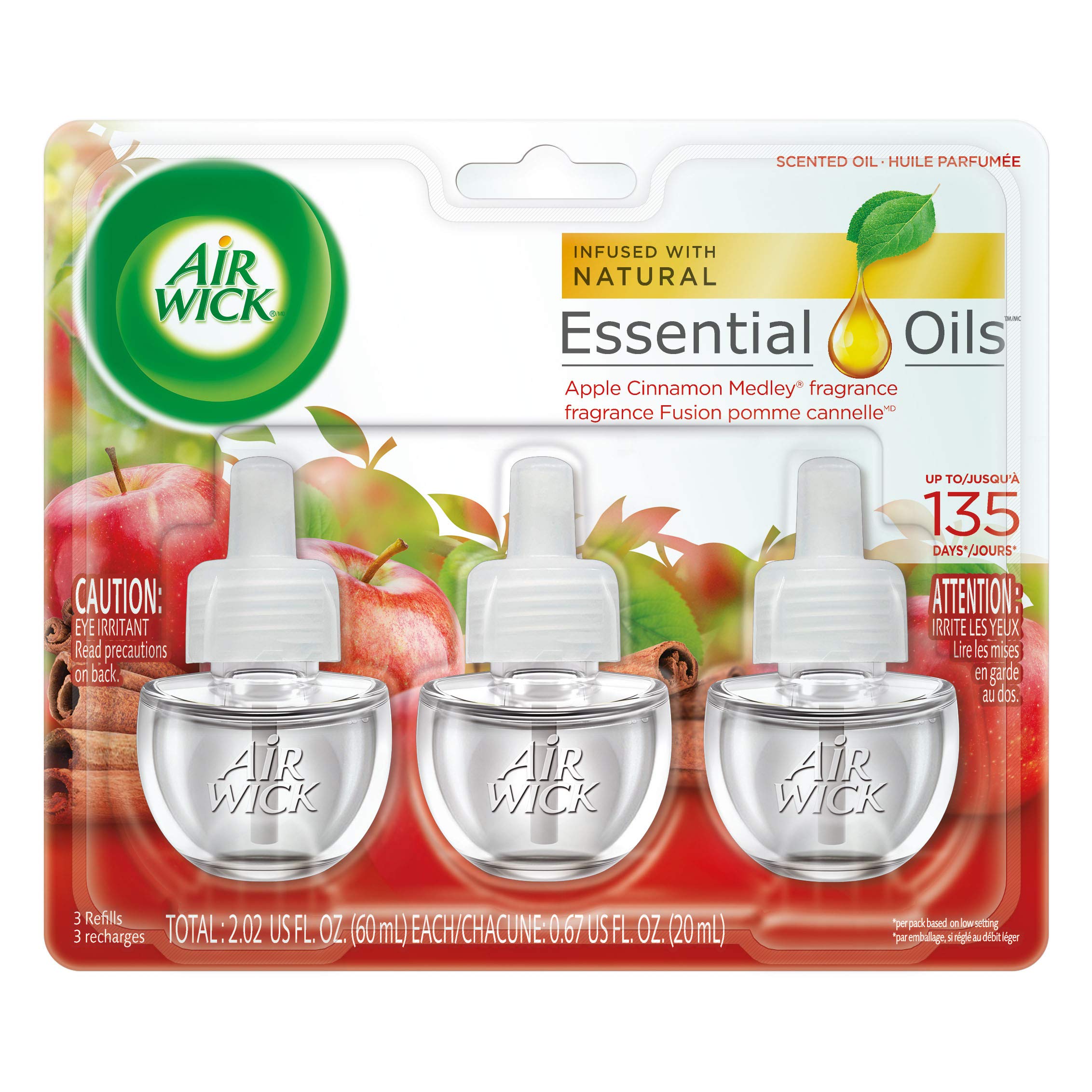 Air Wick Scented Oil Air Freshener Refills - Apple Cinnamon Medley Fragrance, 0.67oz Triple Pack (2-Pack) for Home, Office & Bathroom Odor Elimination