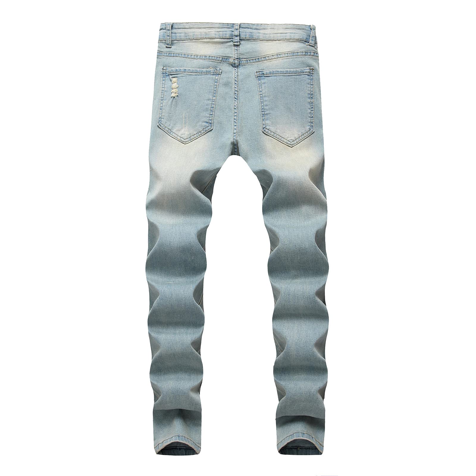 Vintage Washed Frayed Men's Jeans - Casual Work Pants with Fold & Hole Details | Comfortable & Stylish for Everyday Wear, Office & Outdoor Activities