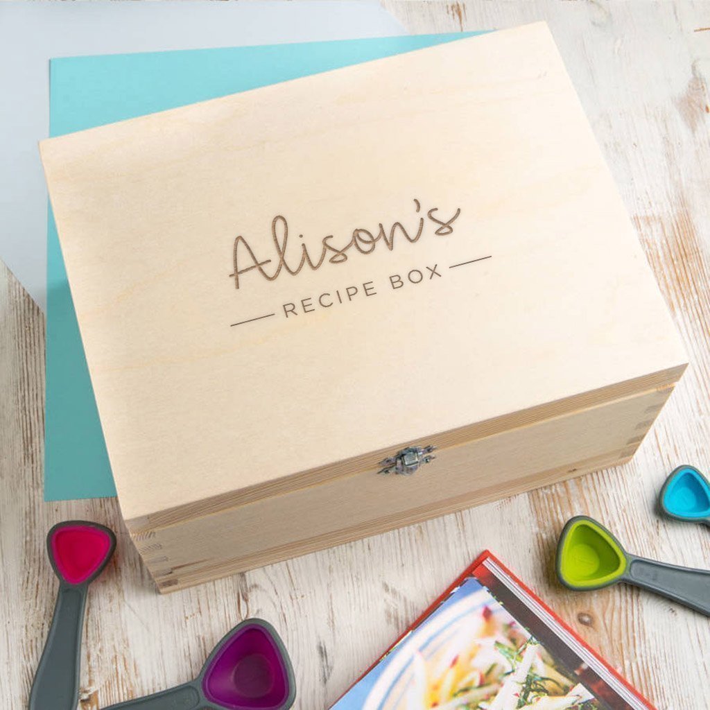 Personalized Wooden Sewing & Recipe Storage Box - Custom Engraved Keepsake Box for Family Recipes, Sewing Supplies & Crafts - Perfect Mother's Day Gift for Women - Ideal for Home Organization & DIY Projects