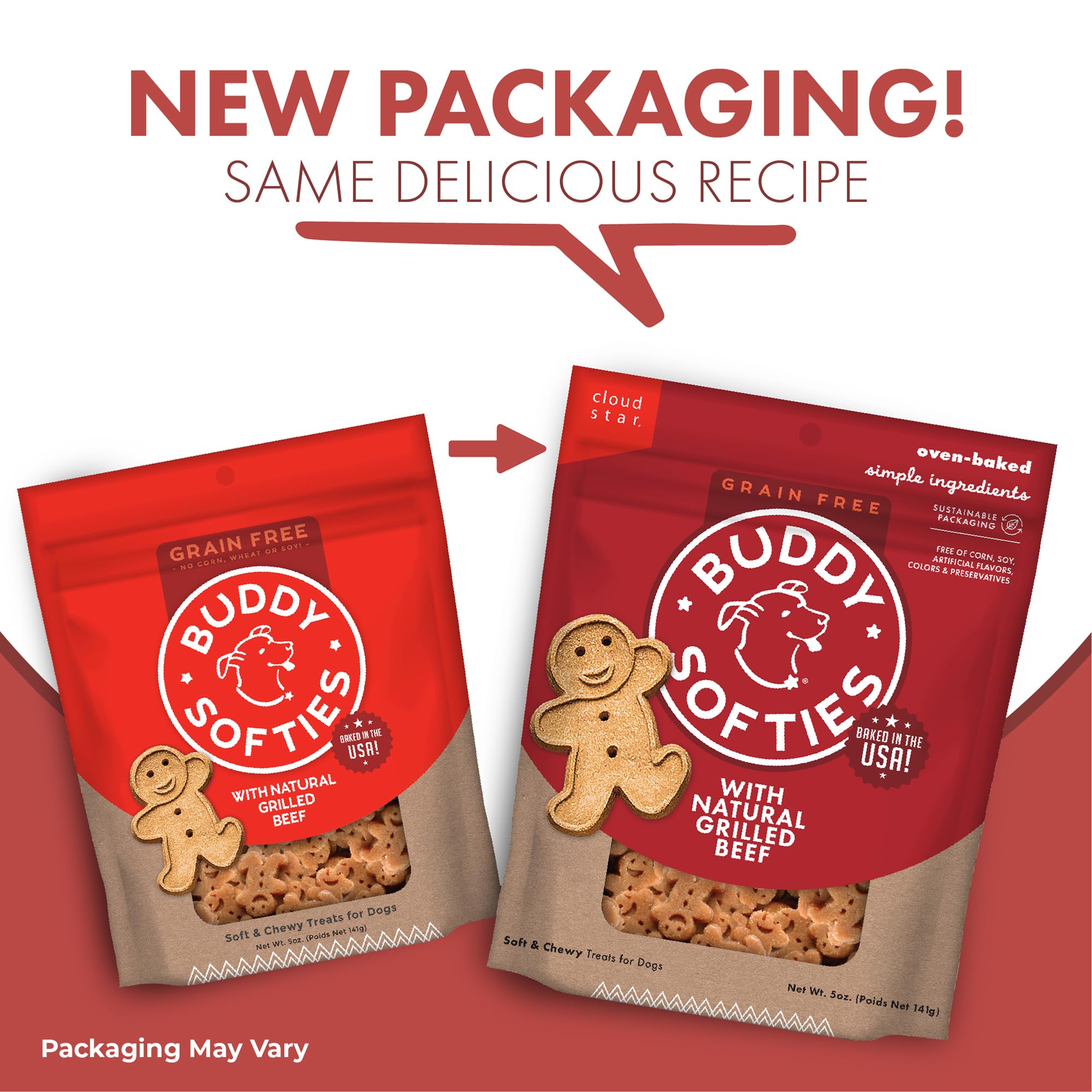 **Buddy Biscuits Softies Grain-Free Dog Treats - 5 oz Pouch, Natural Grilled Beef Flavor, Soft & Chewy, Oven Baked in USA - Perfect for Training, Rewards & Dental Health**