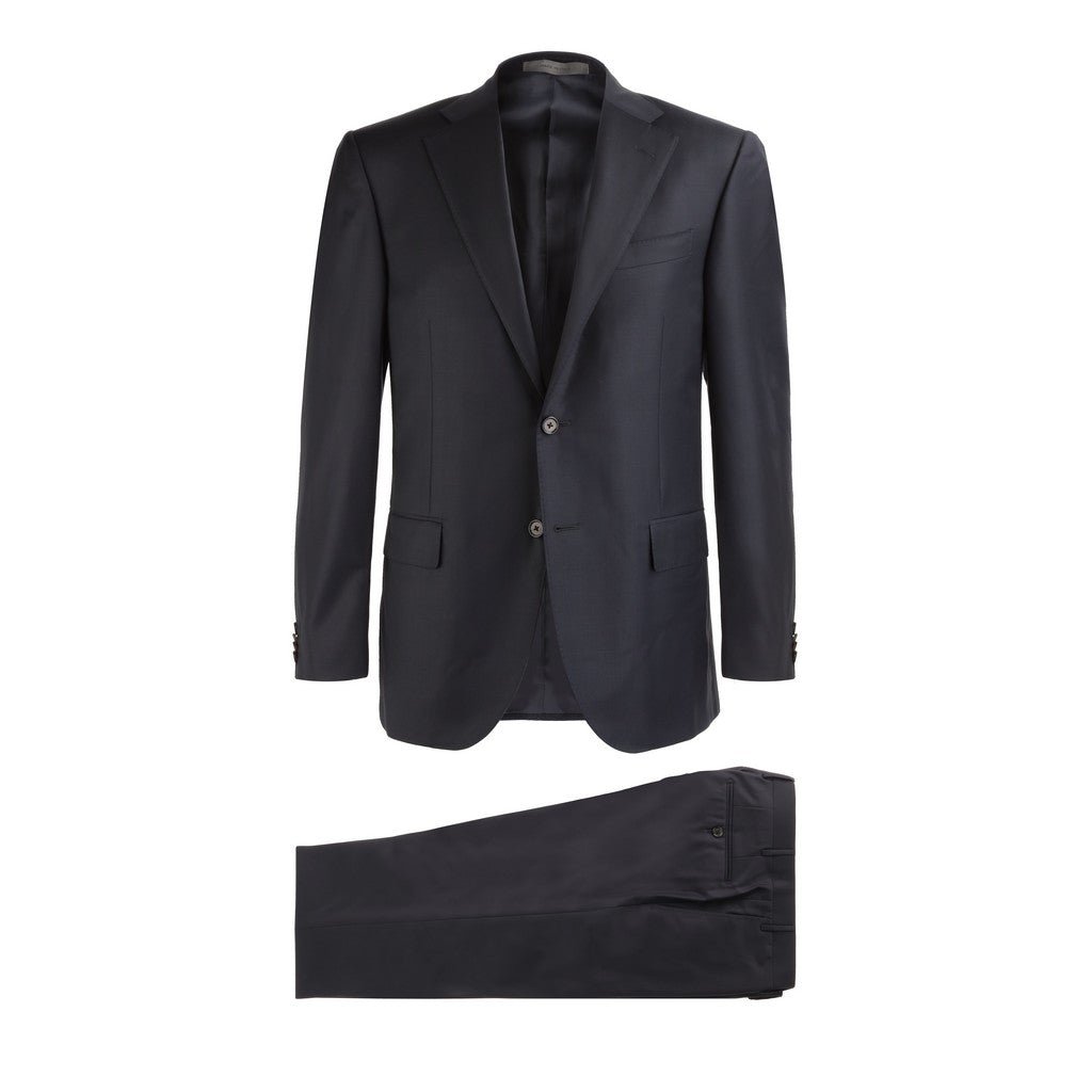 Corneliani Men's Twill Leader Suit - Navy Blue Slim Fit Business Suit | Premium Wool Blend for Office, Weddings & Formal Events