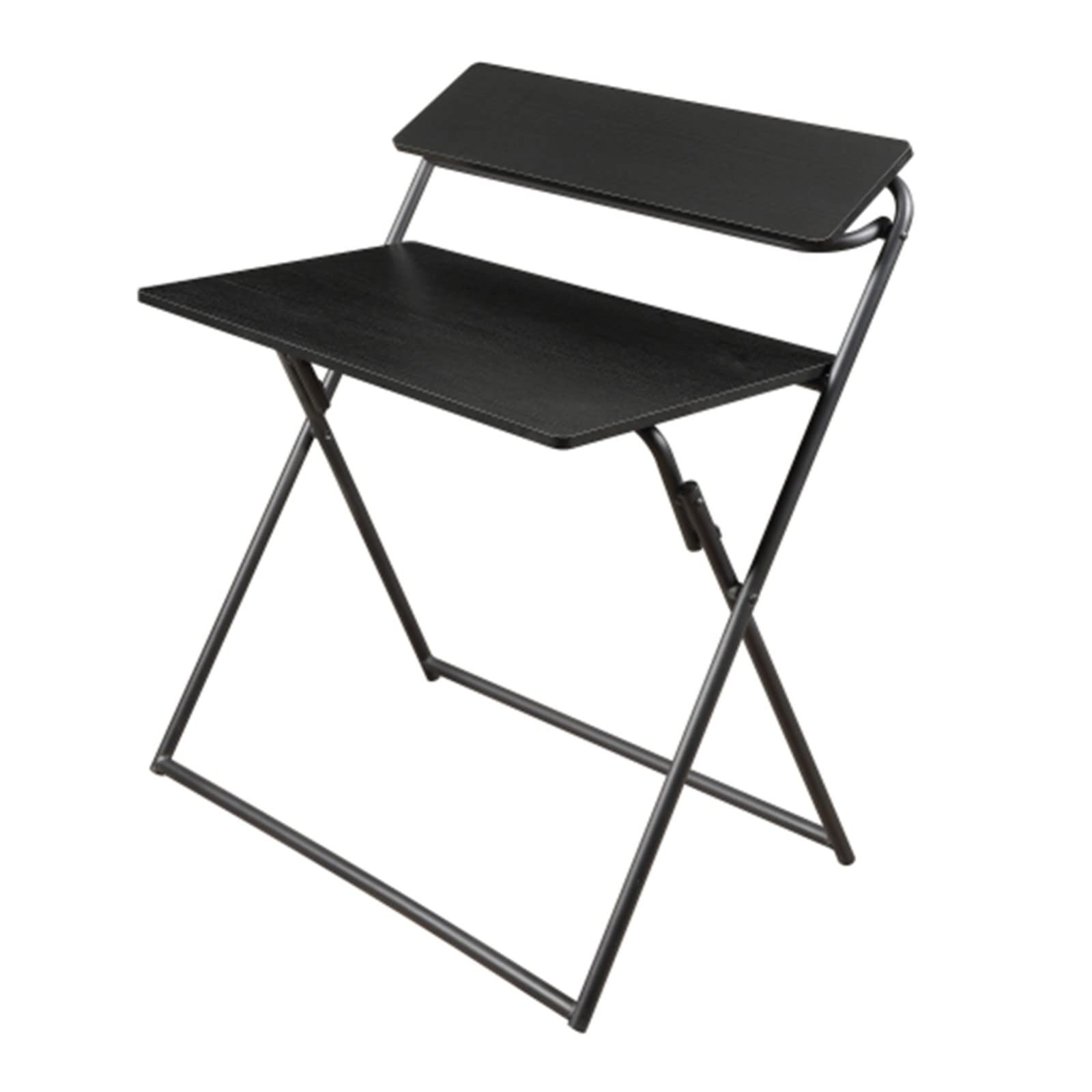HEMOTONE 2-Tier Folding Computer Desk - Space Saving Home Office Desk with Shelf, No Assembly Required, Portable Workstation (Black) - Perfect for Small Spaces, Dorm Rooms & Remote Work