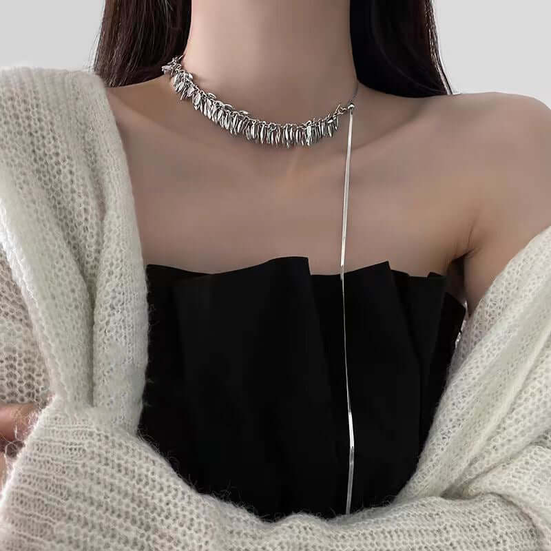 Sequin Leaf Multi-Way Y Chain Tassel Necklace for Women | Adjustable Layered Statement Jewelry | Perfect for Parties, Weddings & Evening Events | EH1775