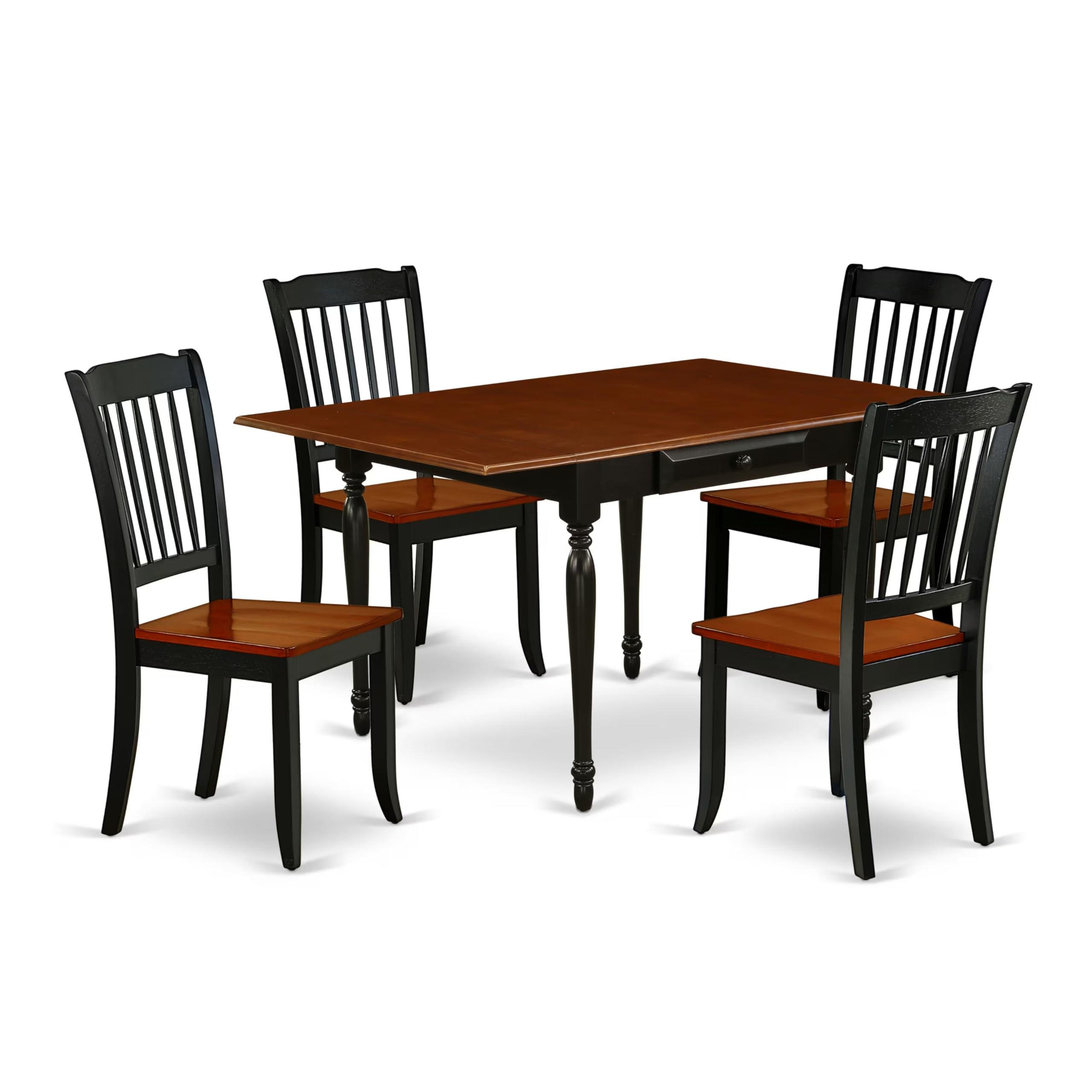 East West Furniture MZDA5-BCH-W 5-Piece Black & Cherry Dining Set with Drop-Leaf Table (36x54 Inch) and 4 Chairs - Perfect for Small Kitchens, Breakfast Nooks & Compact Dining Spaces