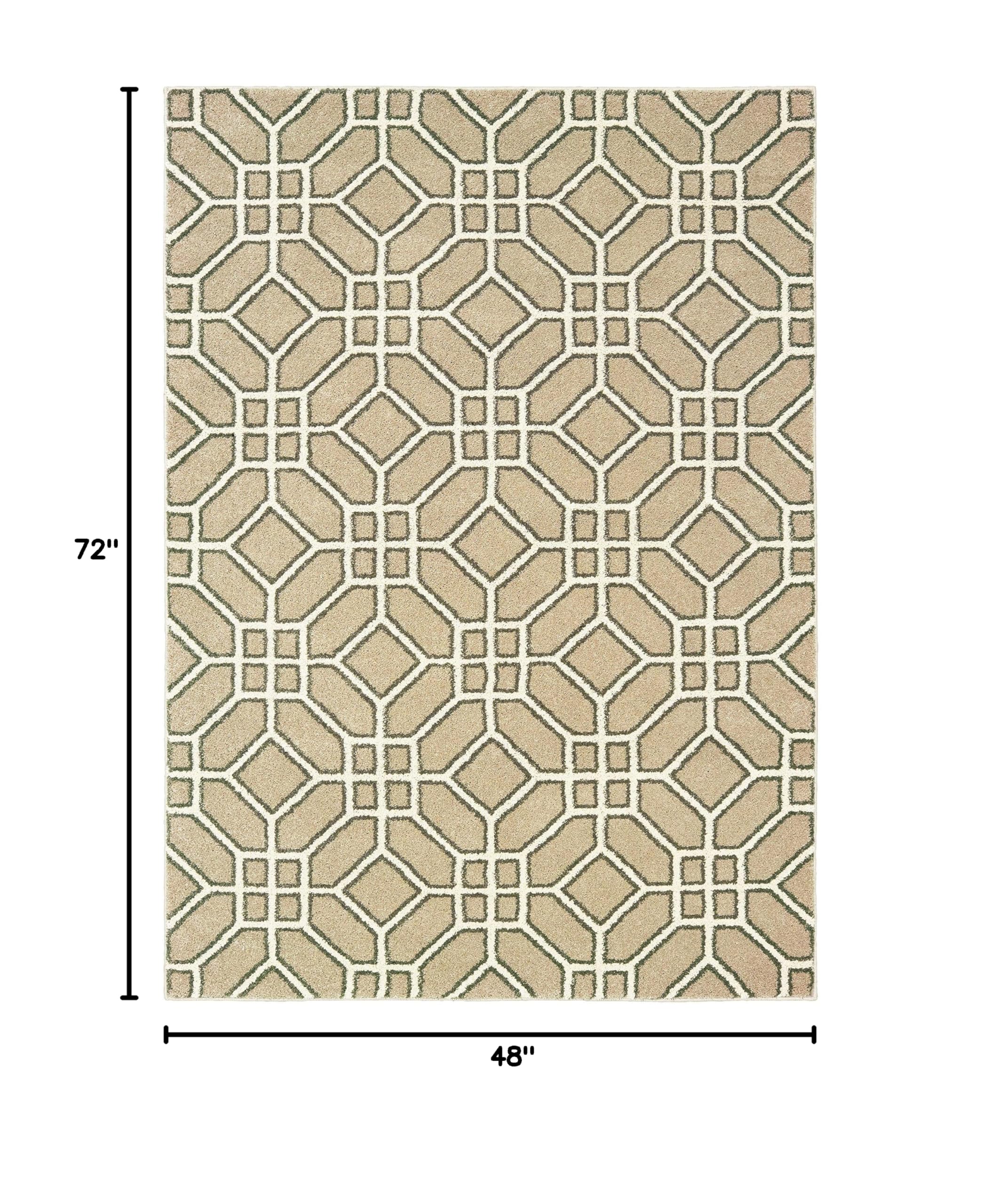 Lyla Contemporary Geometric Area Rug 4x6 Feet - Modern Sand & Ivory Design for Living Room, Bedroom, or Office Decor | Solo Rugs
